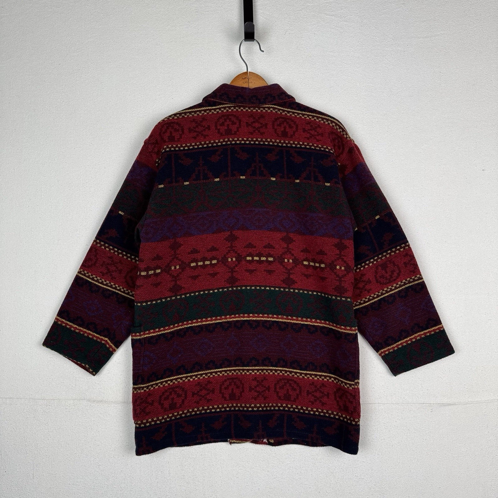 Vintage Wool Aztec Jacket Women Medium Petite Red Southwestern Navajo Barn 90s