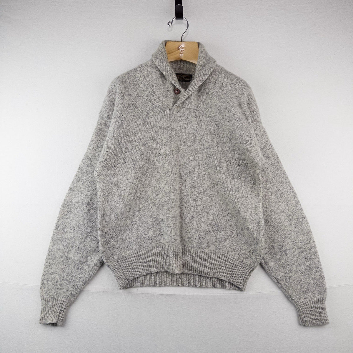 80’s Vtg Eddie Bauer Wool Shawl Collar Sweater Pullover Men's L Beige USA