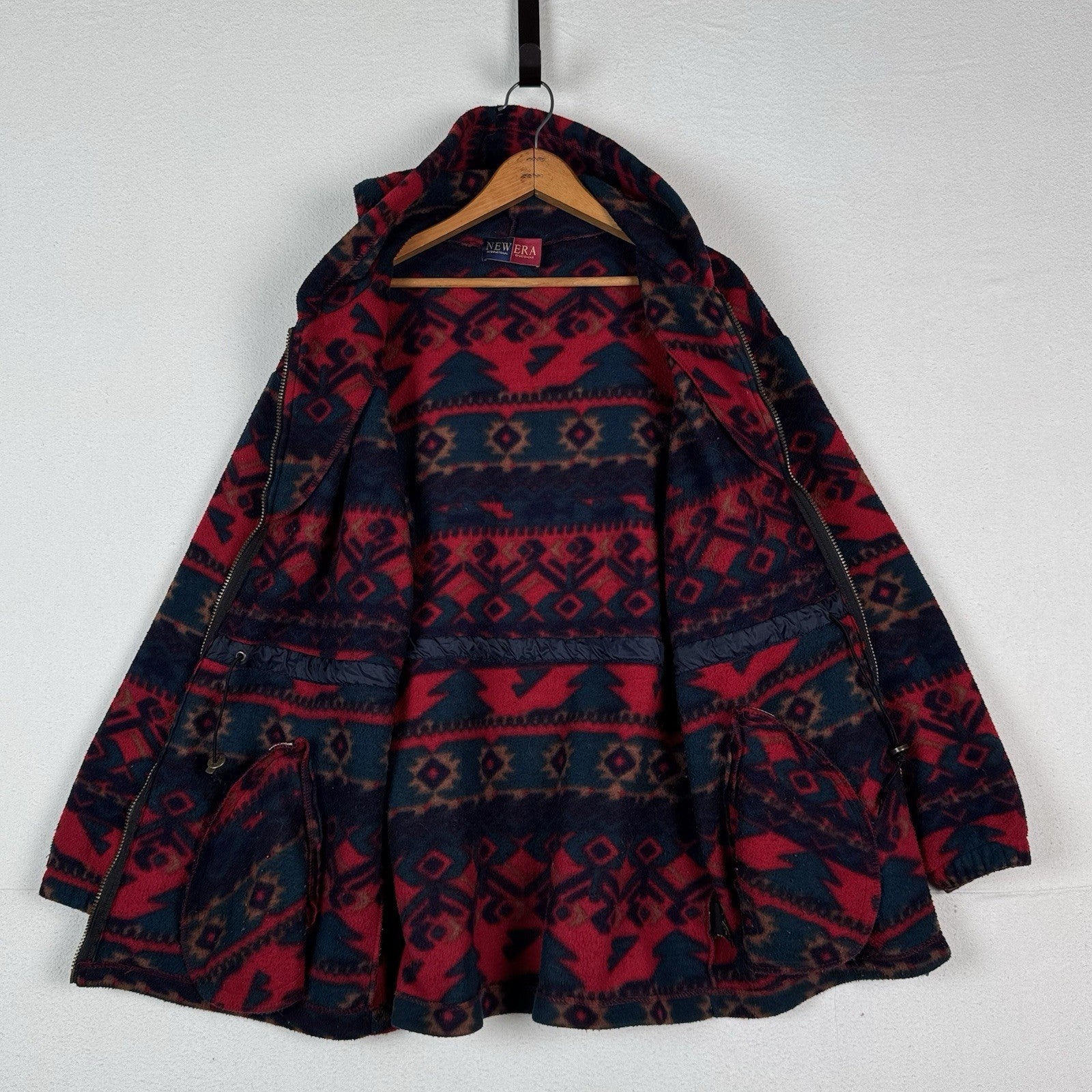 Vintage 90s Southwestern Blanket Fleece Hoodie Full Zip Men’s M Red Blue Baggy