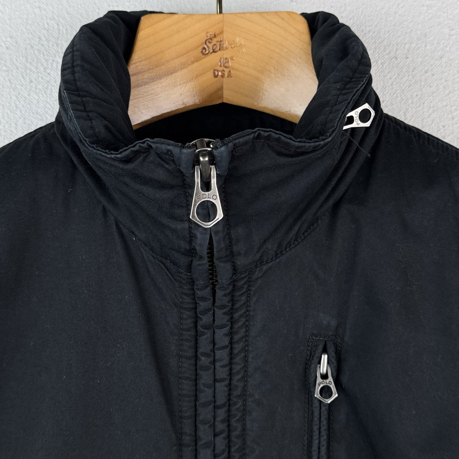 Vtg Polo Ralph Lauren Mens 2XL XXL Black Full-Zip Naval Supply Jacket Stow Hood