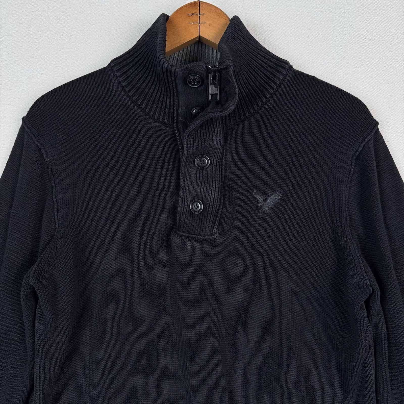 American Eagle Outfitters Men’s 1/4 Zip And Button Sweater Black XS