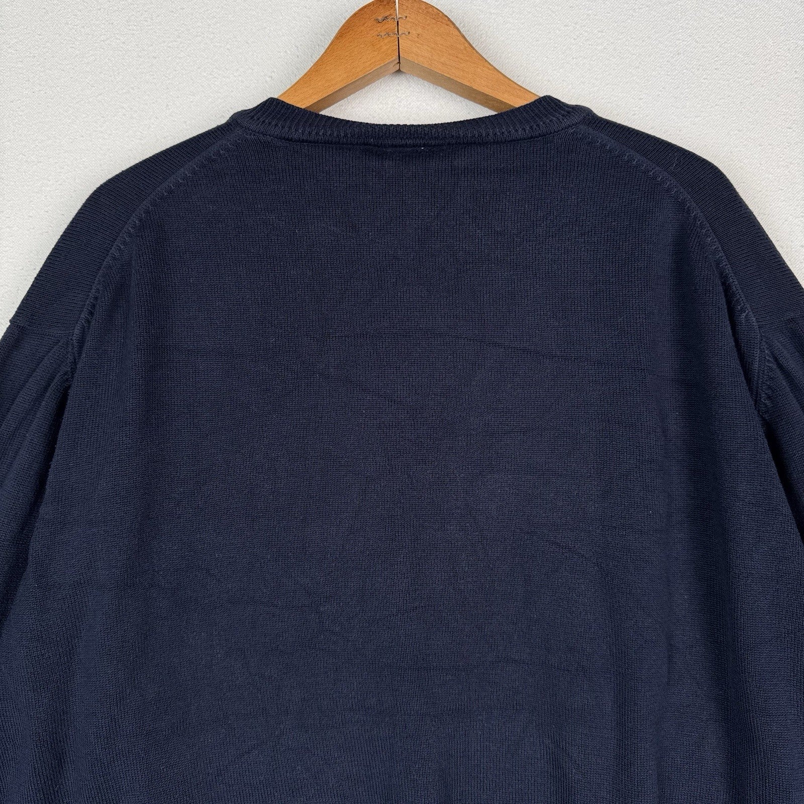 Vintage Lacoste Men’s V-Neck Sweater Navy Blue 3XL Cotton (9)