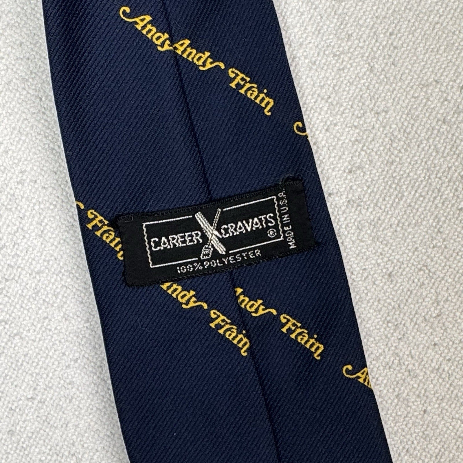 Vintage Andy Frain AF Services Necktie Blue Gold Spellout 56” Made In USA