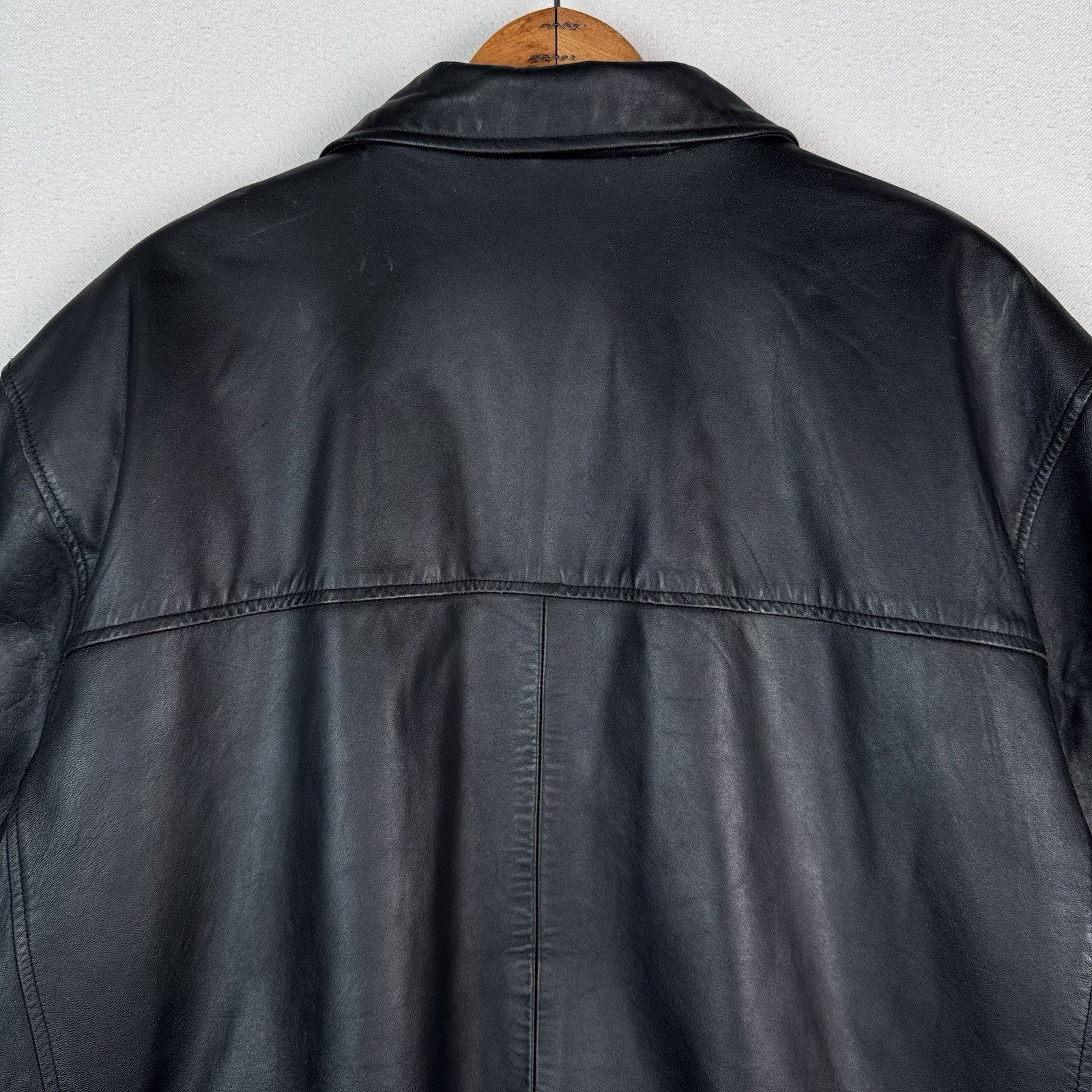 Trader Bay Leather Jacket Mens Size XL Black Full Zip Heavyweight Flight Bomber