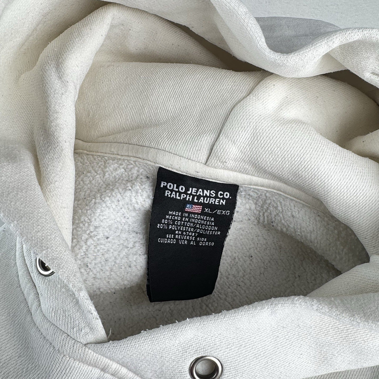 Polo Jeans Co. Ralph Lauren Men's XL X-Large Hooded Sweatshirt White Blue *Read