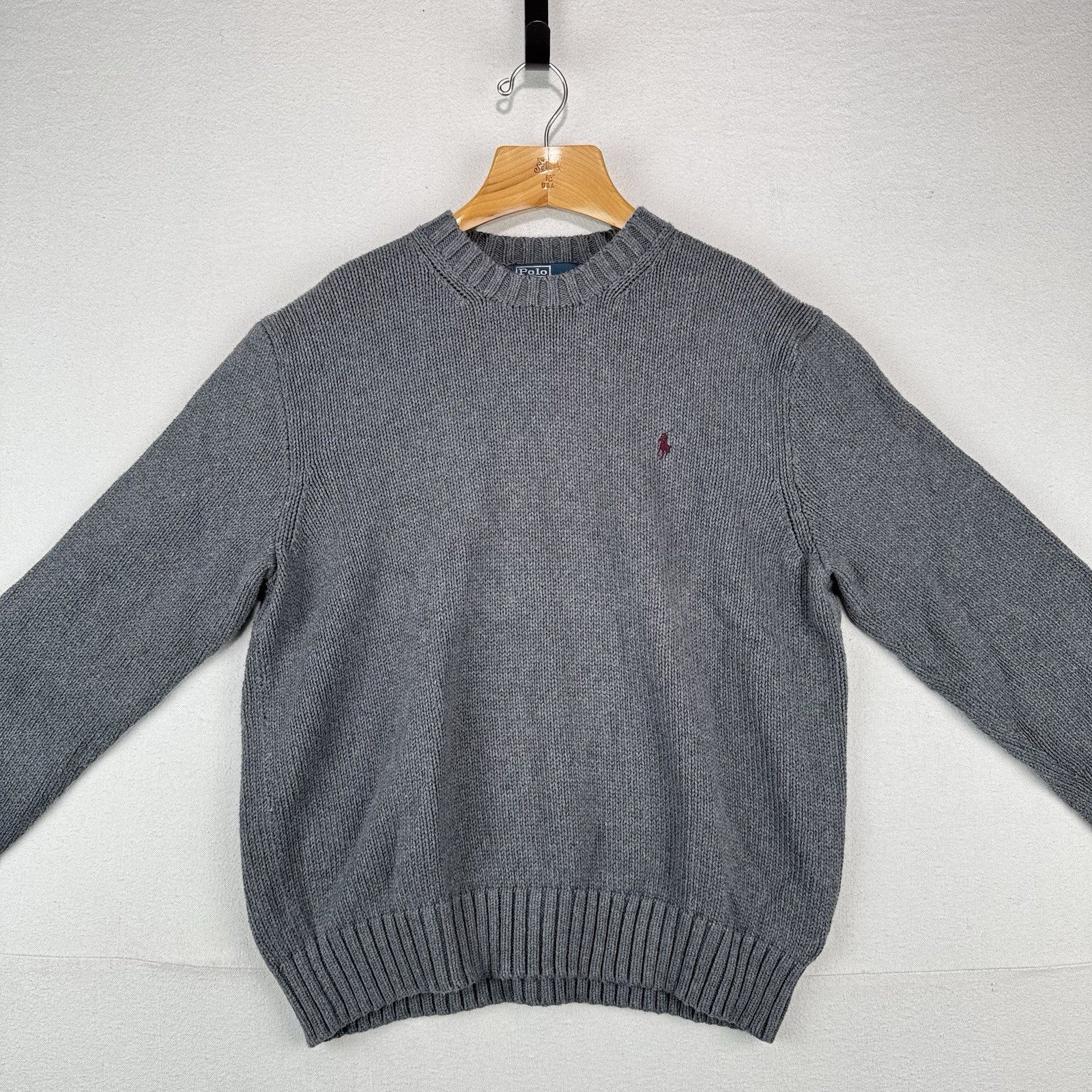 90’s Vtg Polo Ralph Lauren Sweater Men’s XL Gray Cotton Crewneck Heavyweight