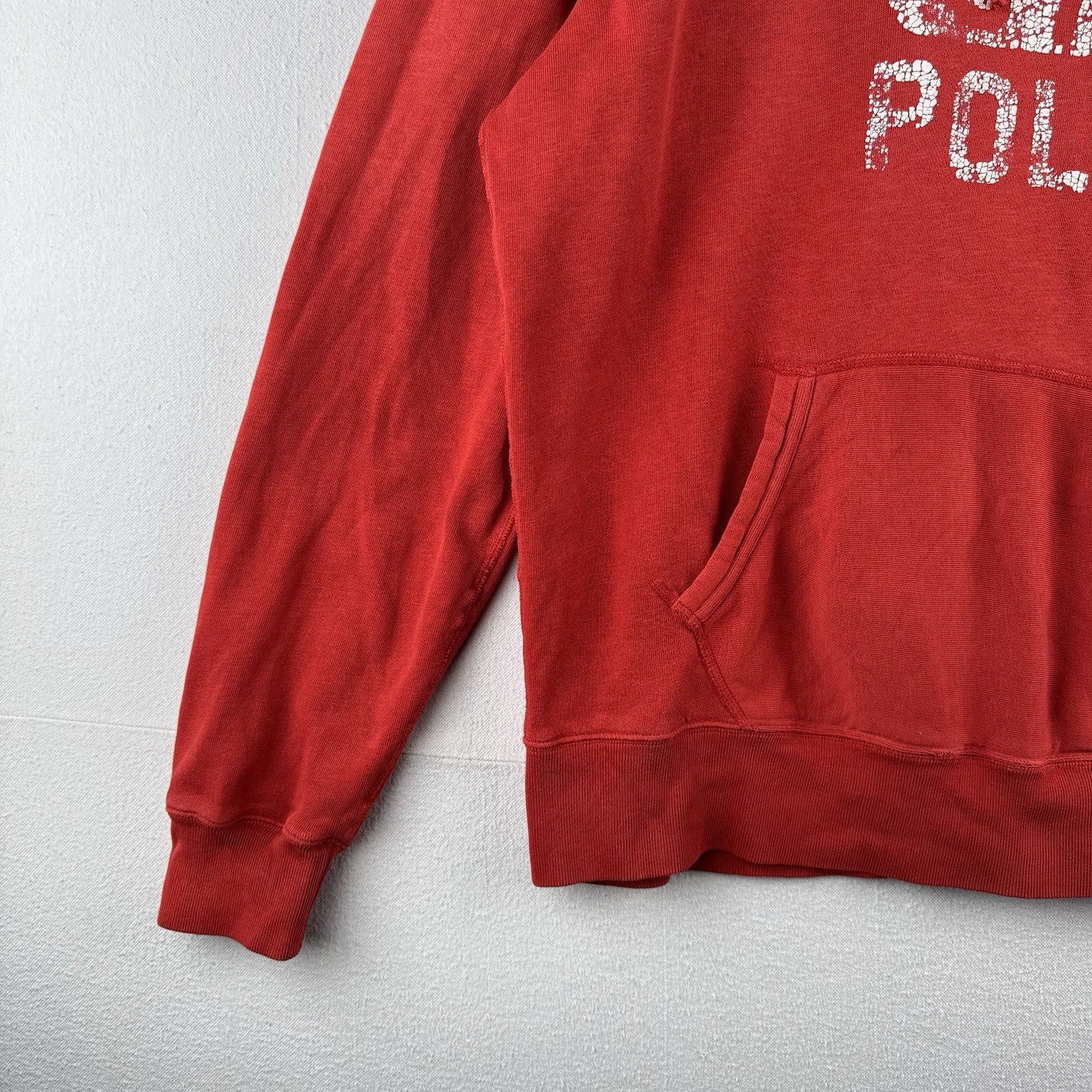 Distressed Polo Ralph Lauren Hoodie Men’s Large USA Polo 67 Coral Red Orange