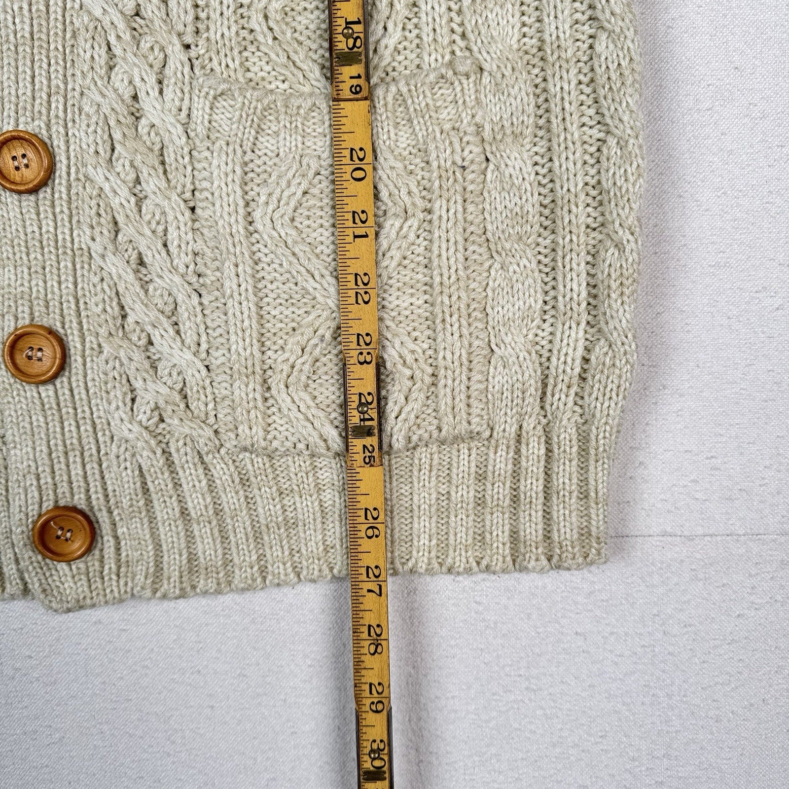 Vintage Thane Men’s Fisherman Cable Knit Cardigan Sweater Acrylic Cream Medium