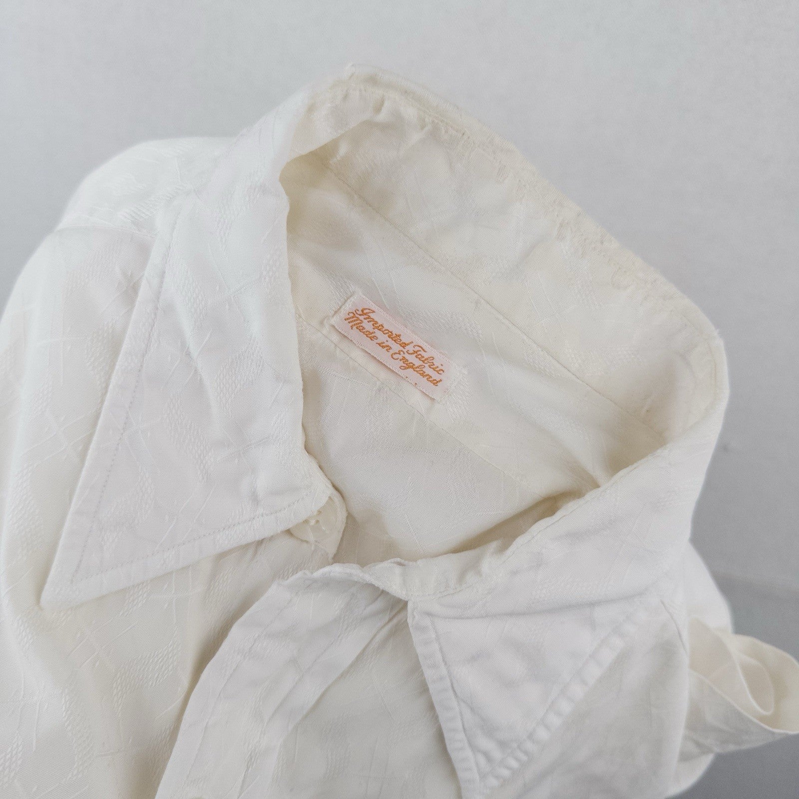 40’s Vtg British-imported Short Sleeve Button Up Jacquard White Shirt Thin L