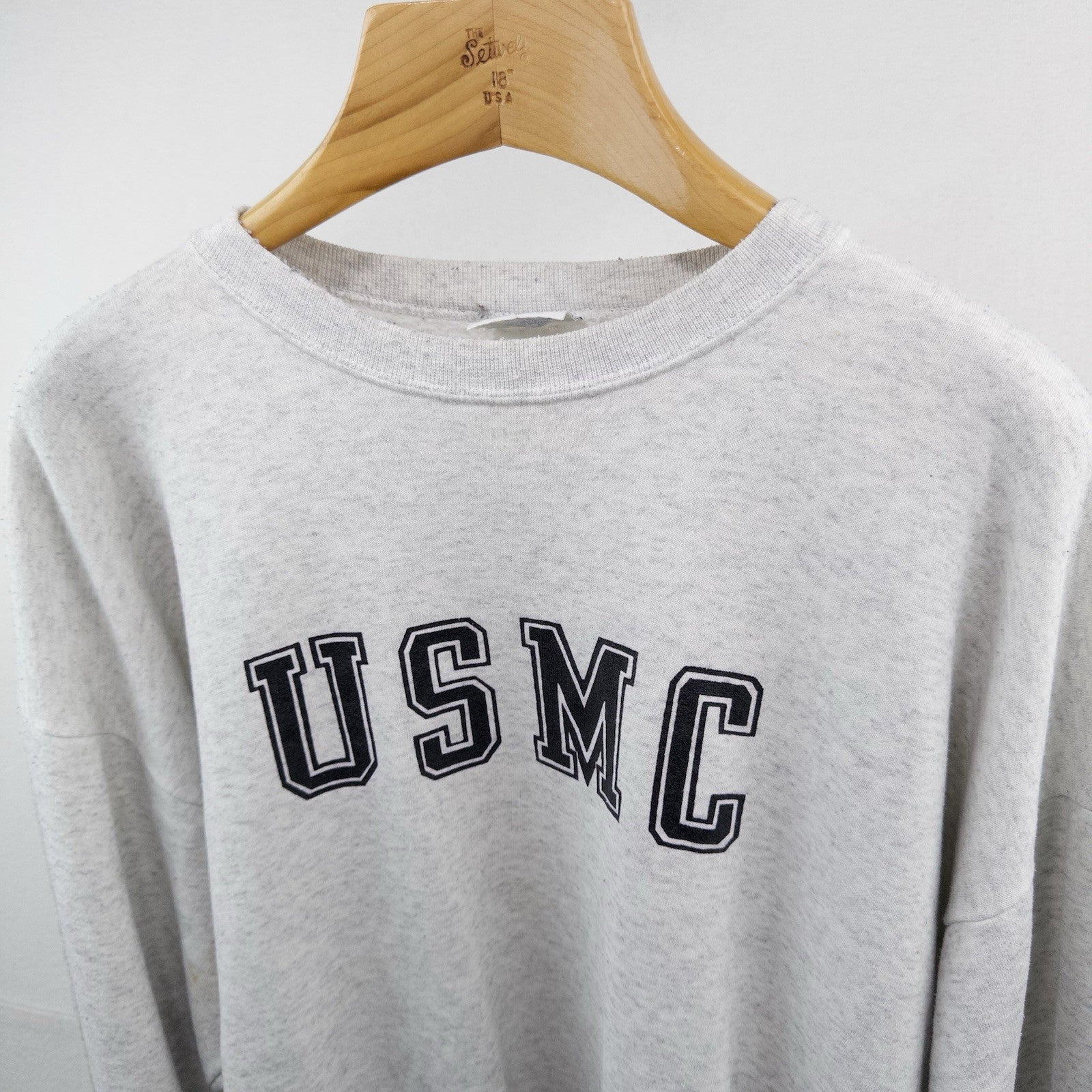 80’s Vtg USMC Military Santee Gray Print Sweatshirt Men’s XL Boxy Made in USA