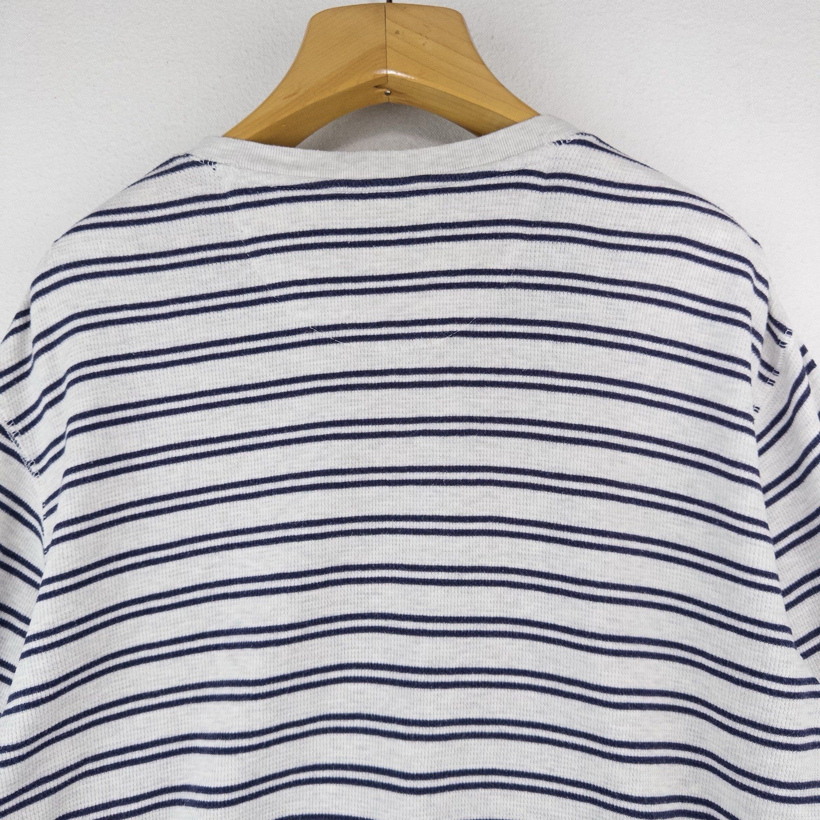 Chaps Ralph Lauren Men’s XL Gray Blue Stripe Henley Shirt Long Sleeve *Pinhole