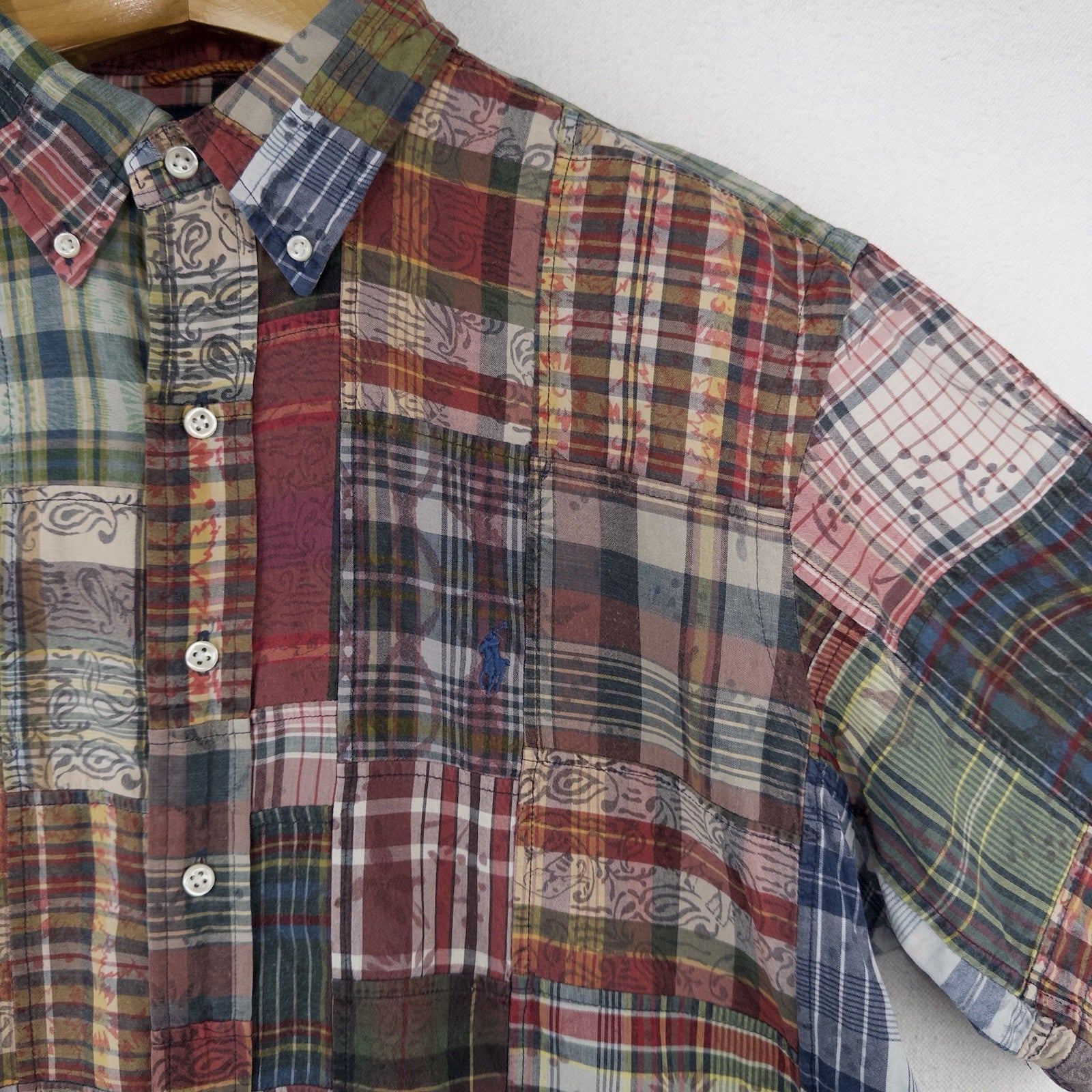 90’s Vtg Polo Ralph Lauren Men’s XL Plaid Madras Patchwork Button Down Shirt