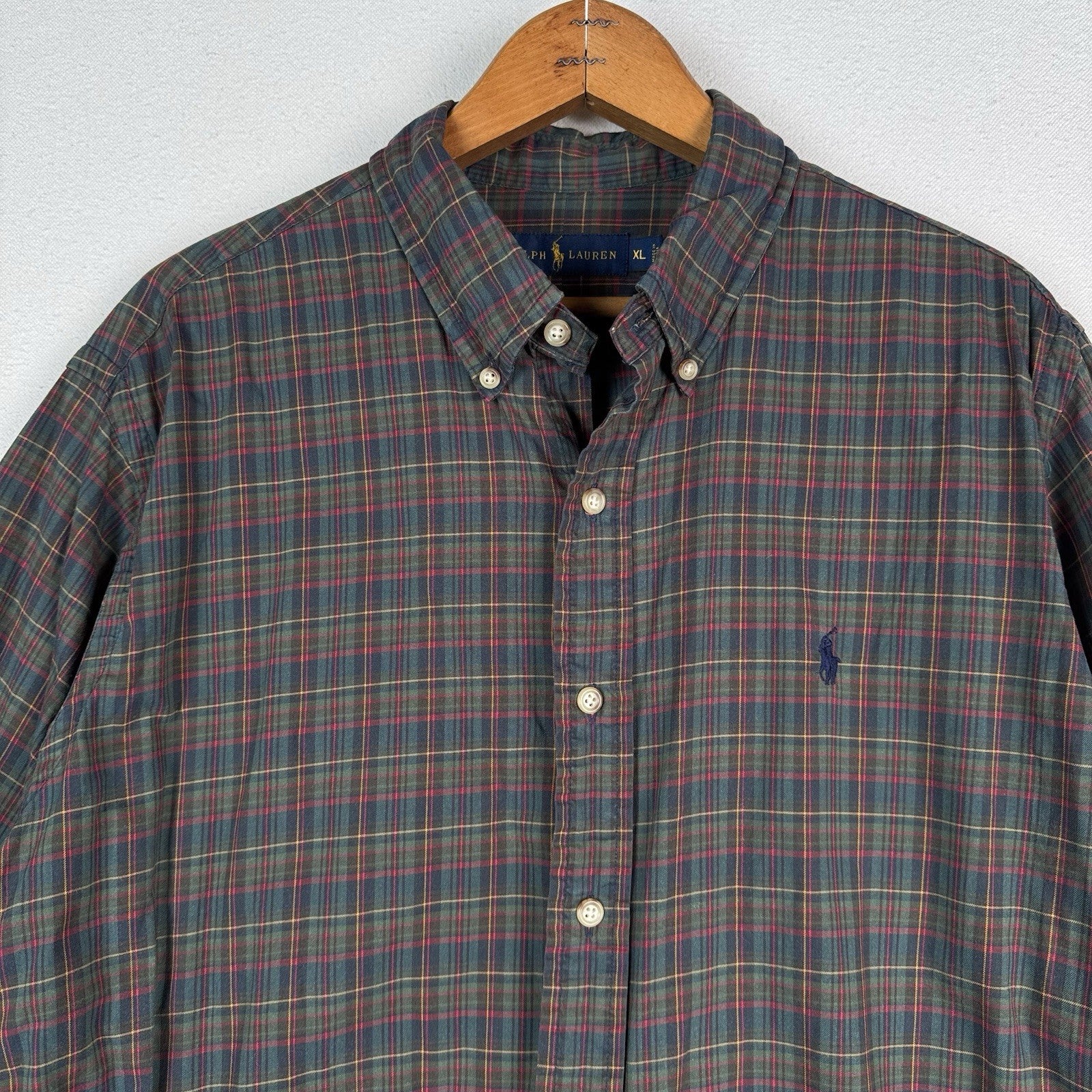 Polo Ralph Lauren Plaid Oxford Button Shirt Men's XL Hunter Green Blue Red