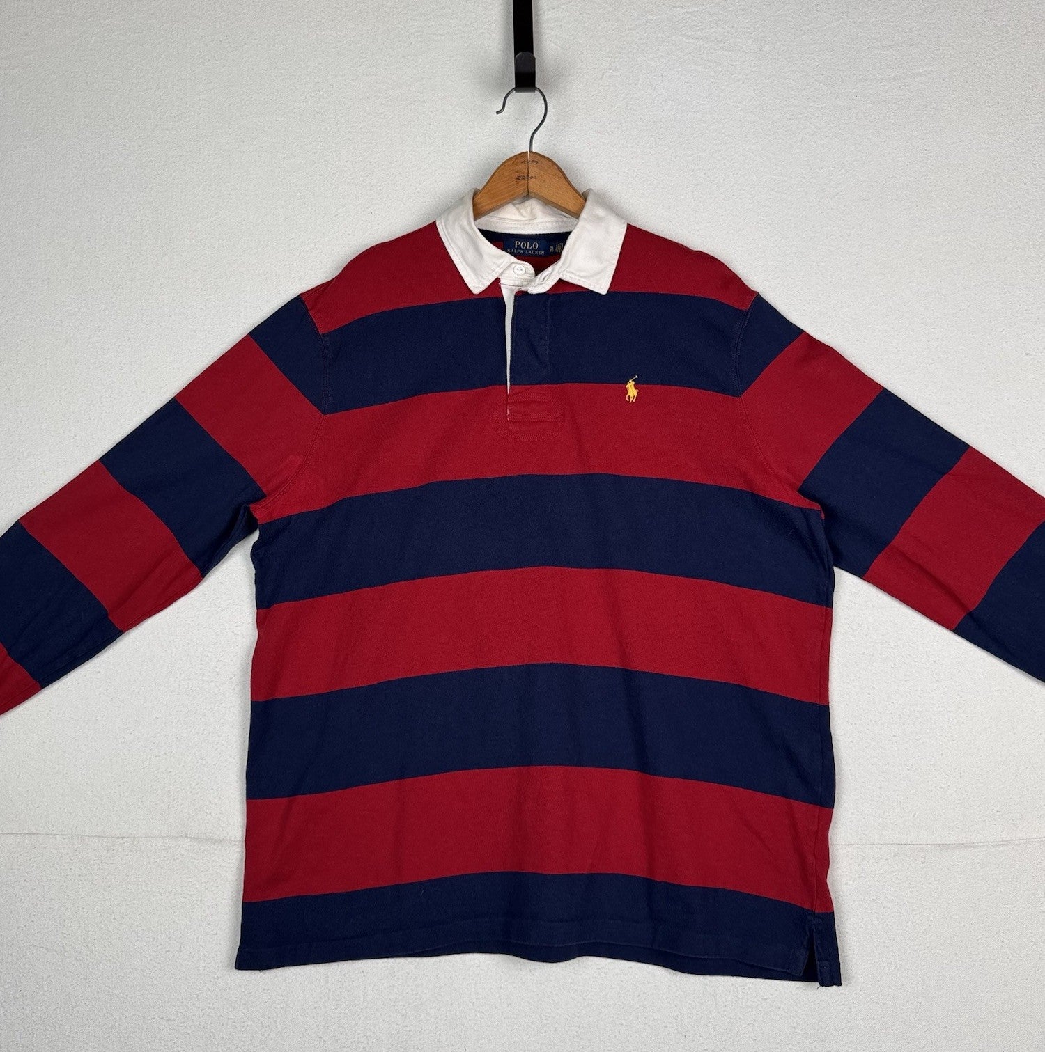 Polo Ralph Lauren Men's Navy/Dark Red Stripe Classic Fit Rugby Polo Shirt XL