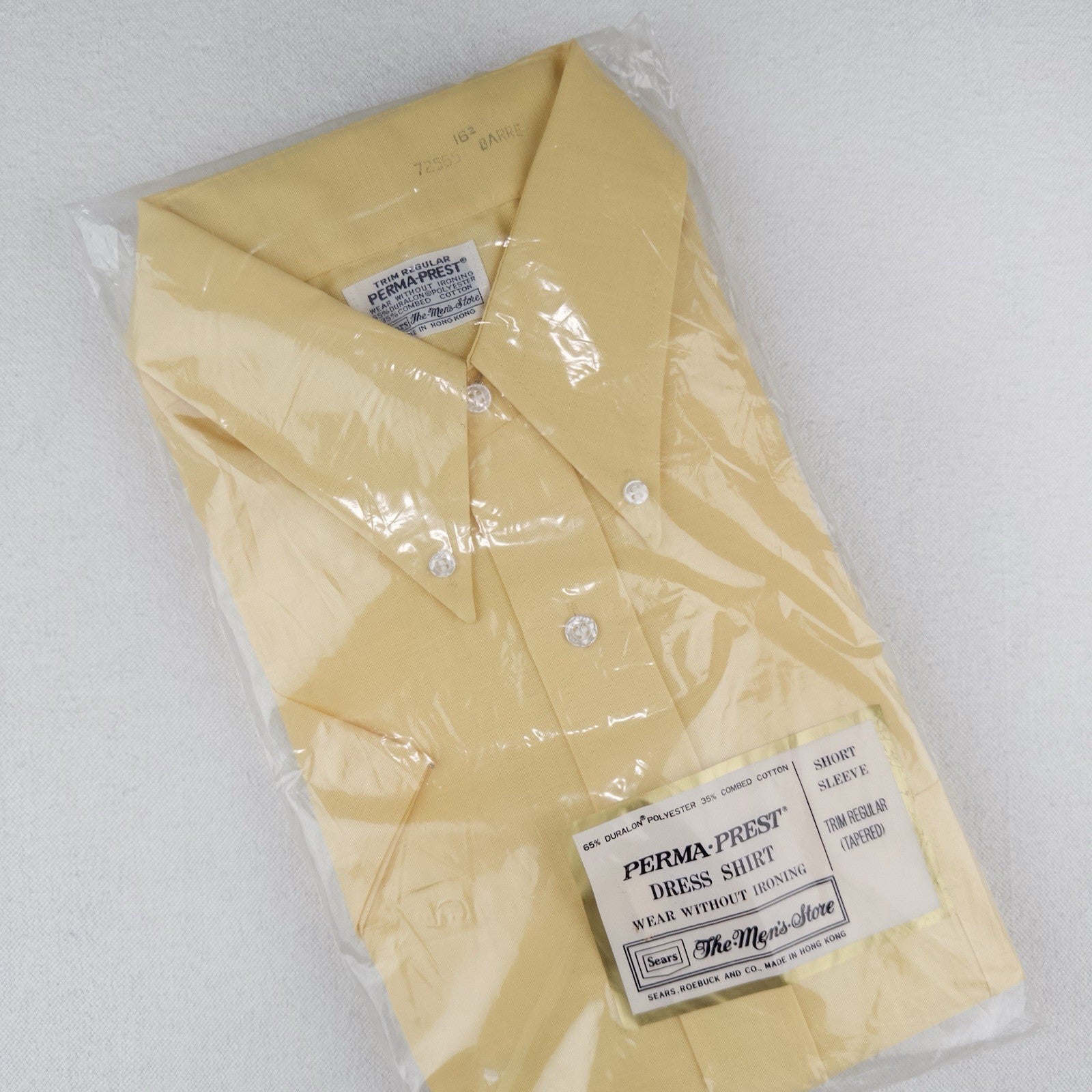 70s Vtg 3pk Sears PermaPrest Dress Shirts L 16.5 Yellow Blue Green Deadstock USA