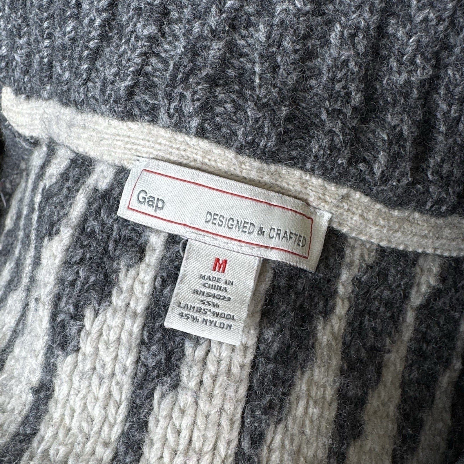Gap Lambswool Cardigan Sweater Mens M Shawl Collar Nordic Chunky Gray Off-White
