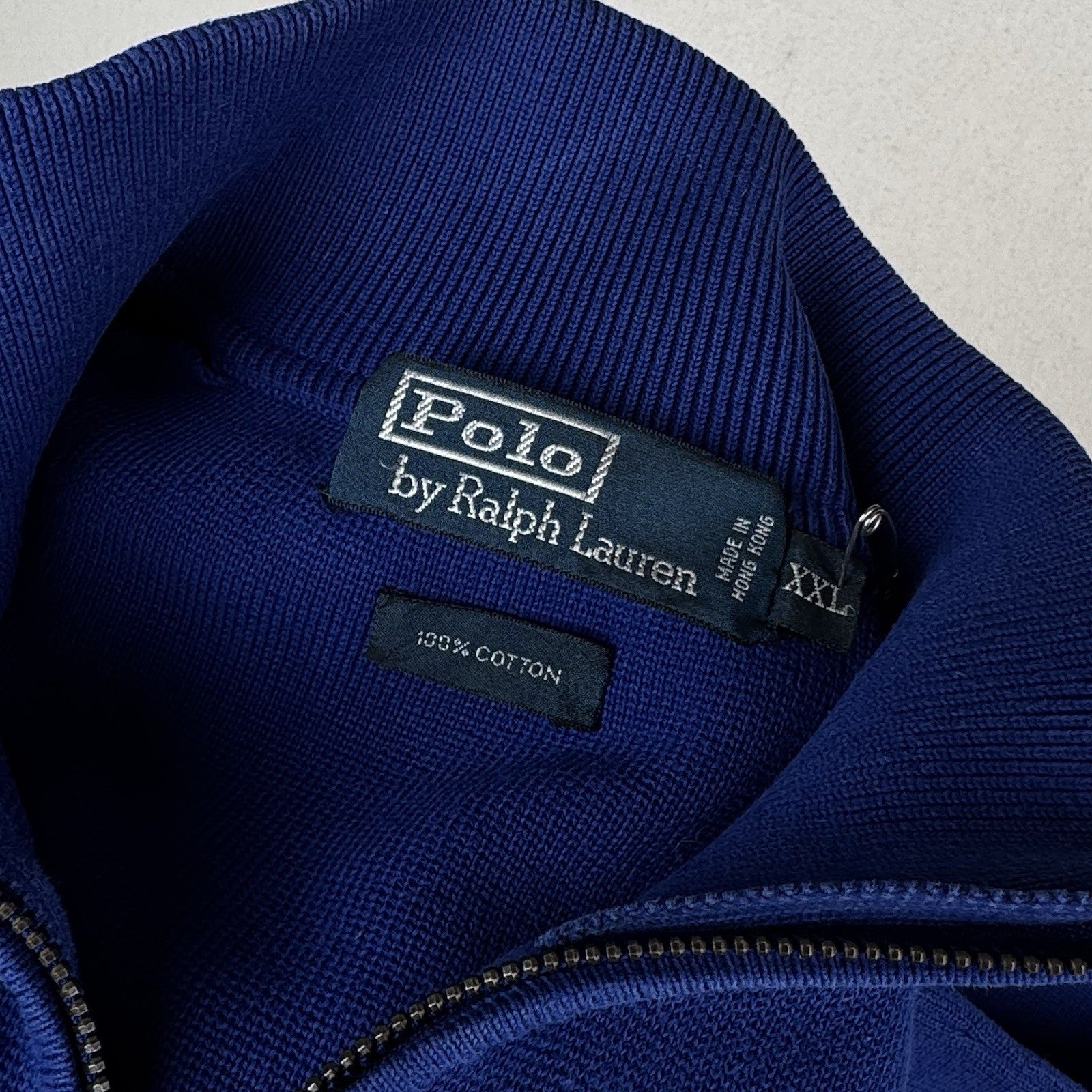 Vintage Polo Ralph Lauren Sweater Mens 2XL Royal Blue Black 1/4 Zip Knit Preppy