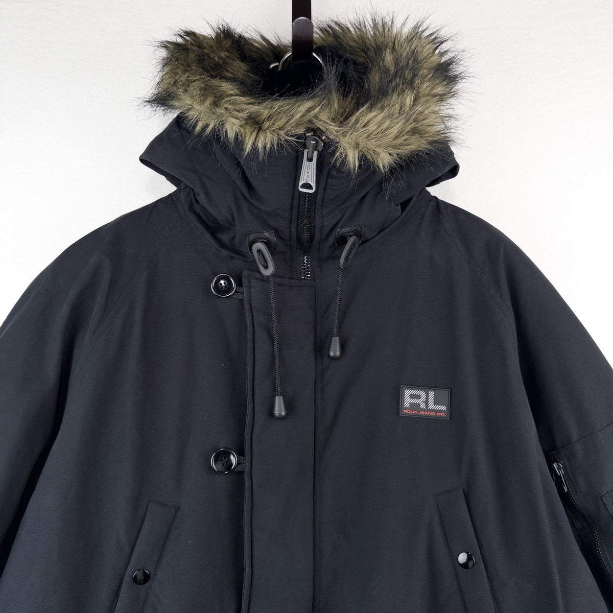 90’s Vtg Ralph Lauren Polo Jeans Co Goose Down Parka Black Hooded Men’s Large