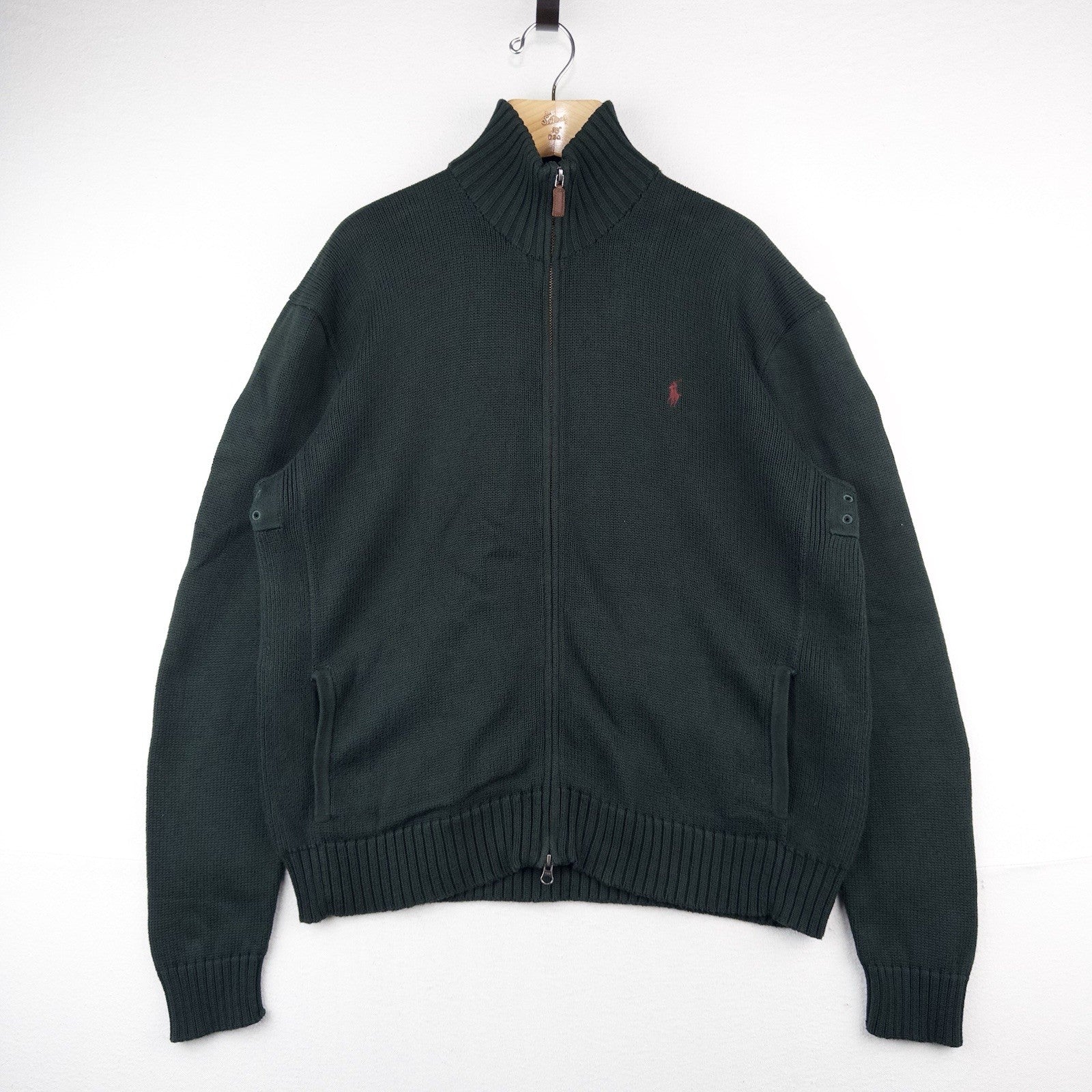 90’s Vtg Polo Ralph Lauren Heavy Knit Zip Sweater Jacket Men’s L Hunter Green