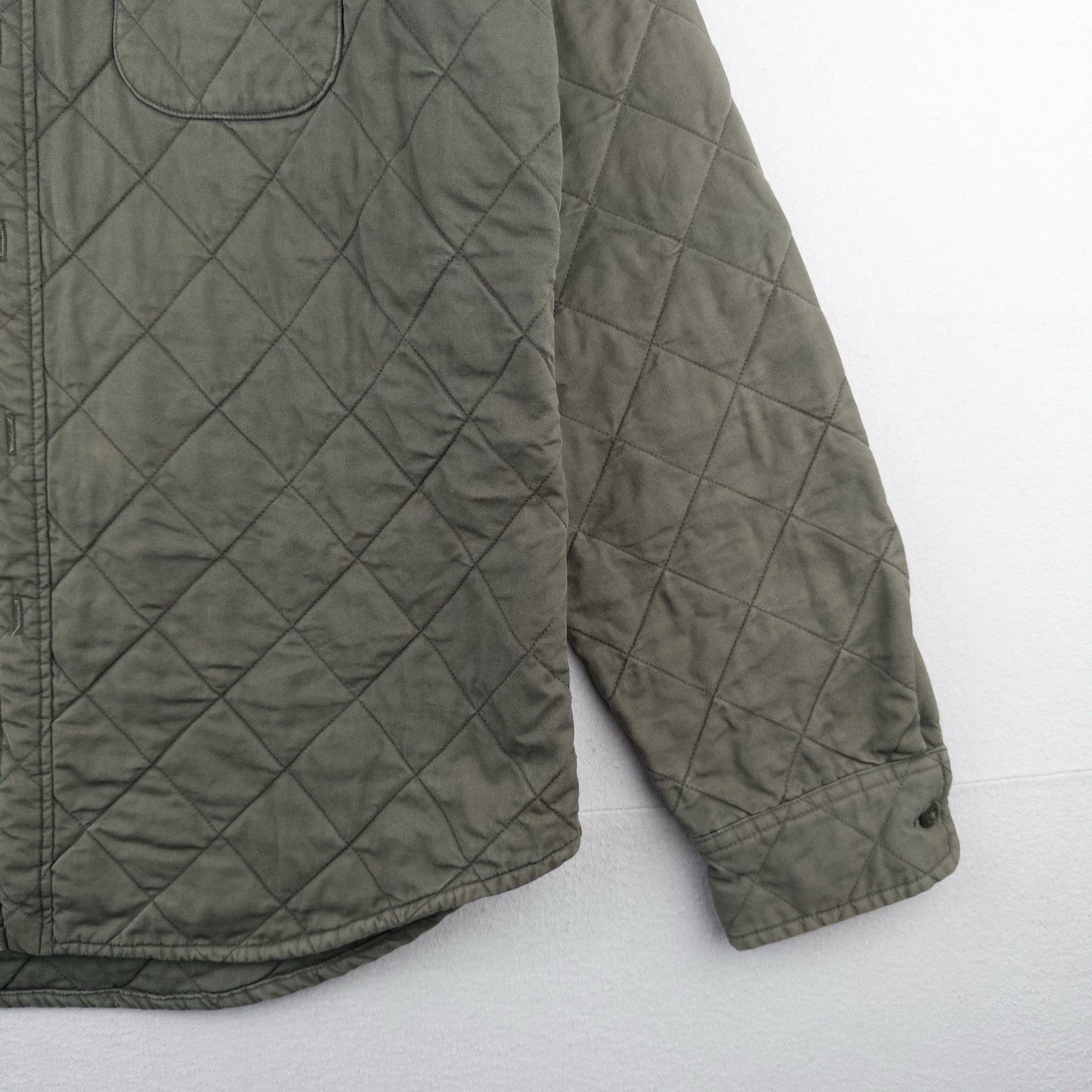 J.Crew Quilted Padded Men’s L Jacket Diamond Weave Green Cotton Insulated *Read