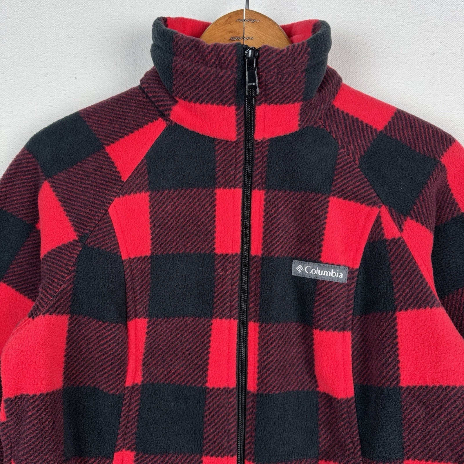 Columbia Women’s Small Buffalo Plaid Fleece Jacket Red Black Full Zip NWT