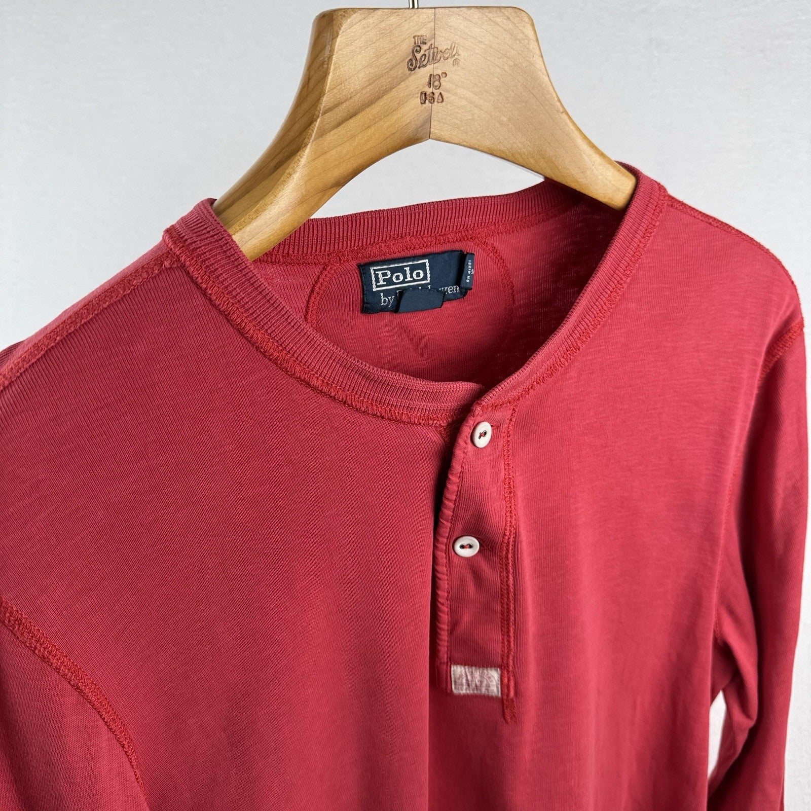 Vintage Polo Outfitters Ralph Lauren Red Cotton Henley Shirt Men’s M *Read