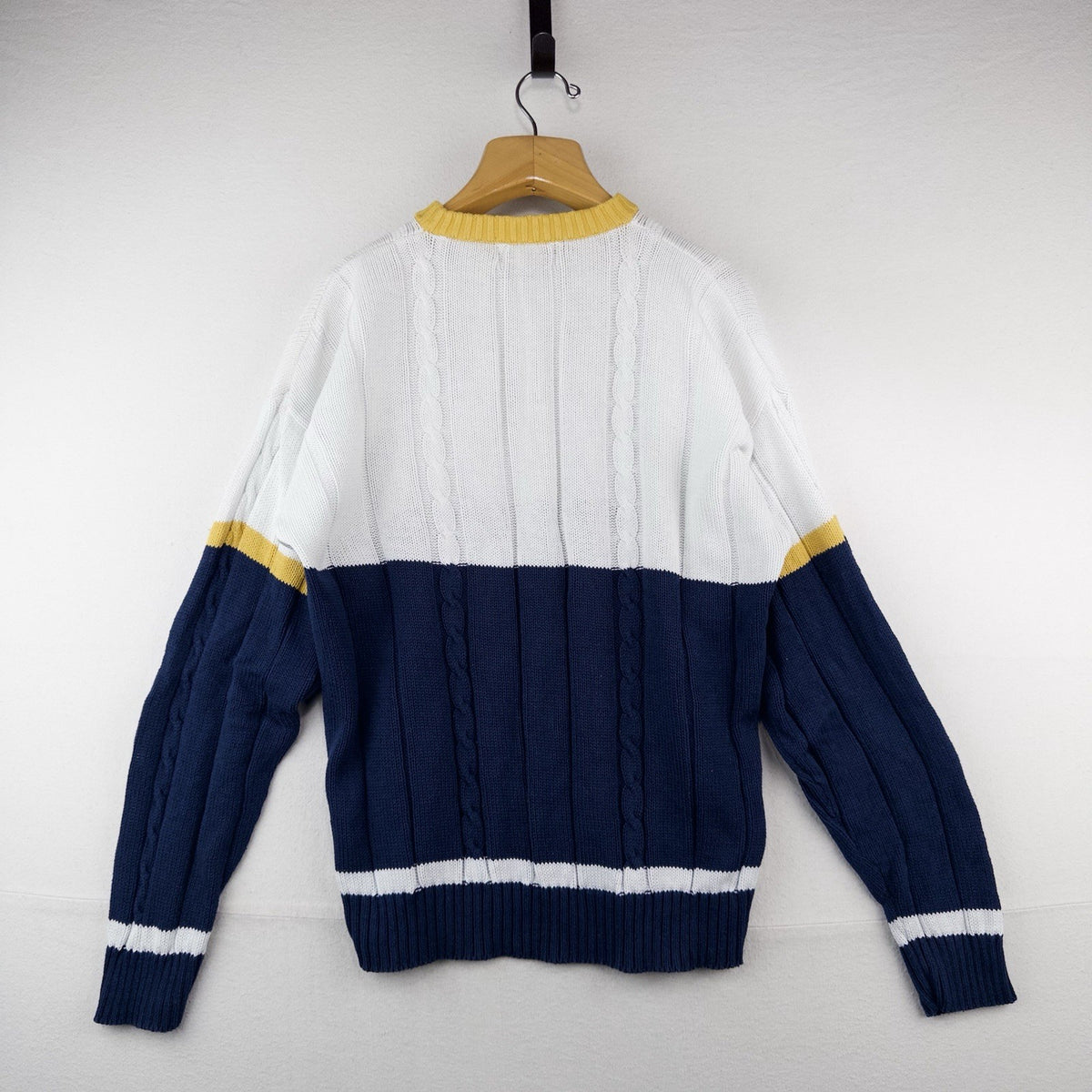 90’s Vtg Eddie Bauer Pullover Sweater Color Block Crewneck Men’s L White Blue