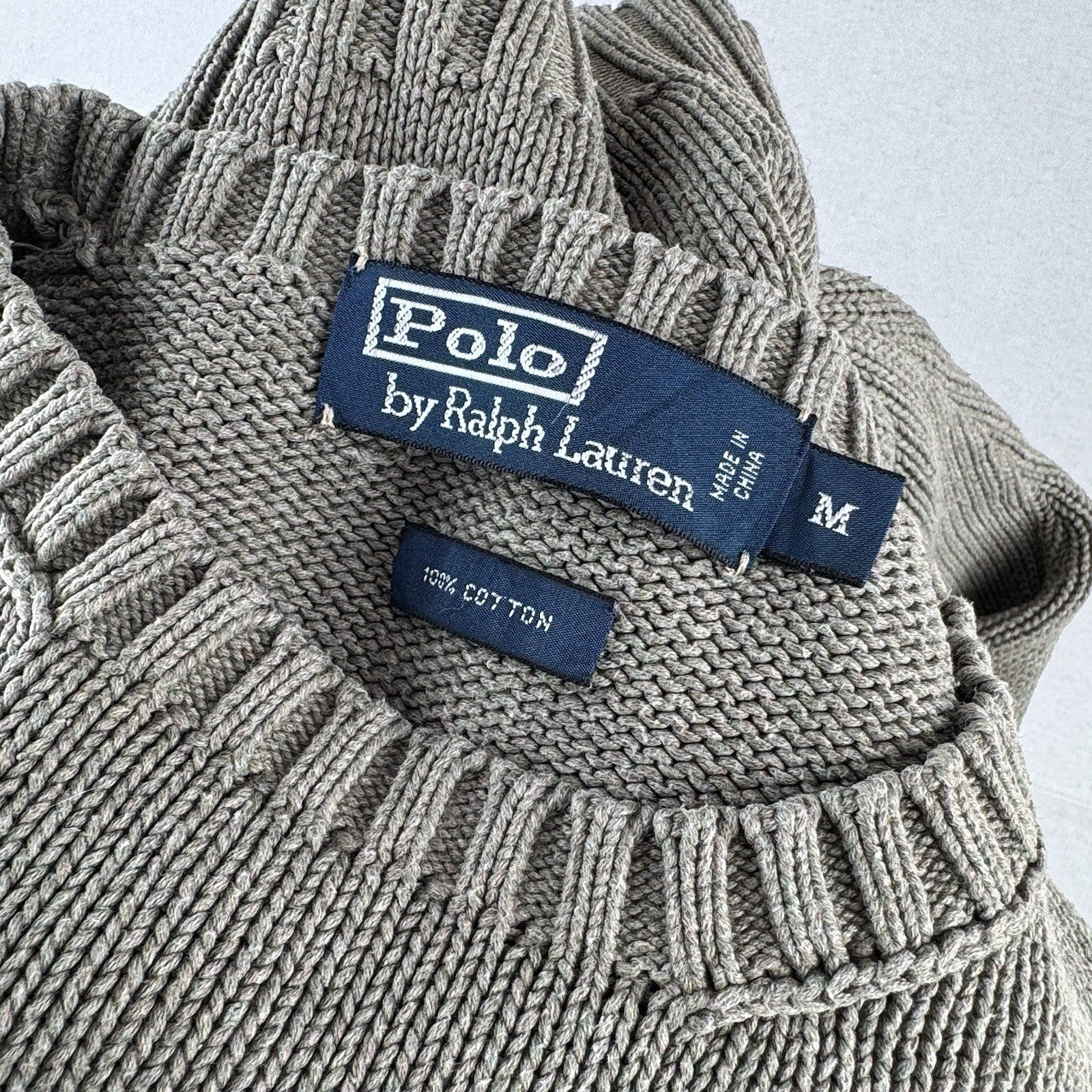 90s Vintage Polo Ralph Lauren Men’s M Olive Marled Knit Sweater 100% Cotton