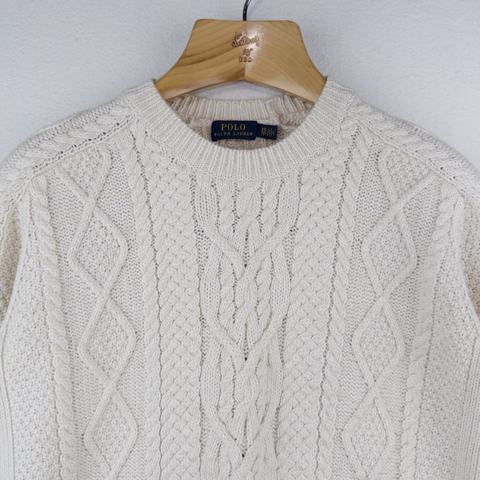 Polo Ralph Lauren Cream Cable Knit Fisherman's Sweater Women’s XS Side Vents