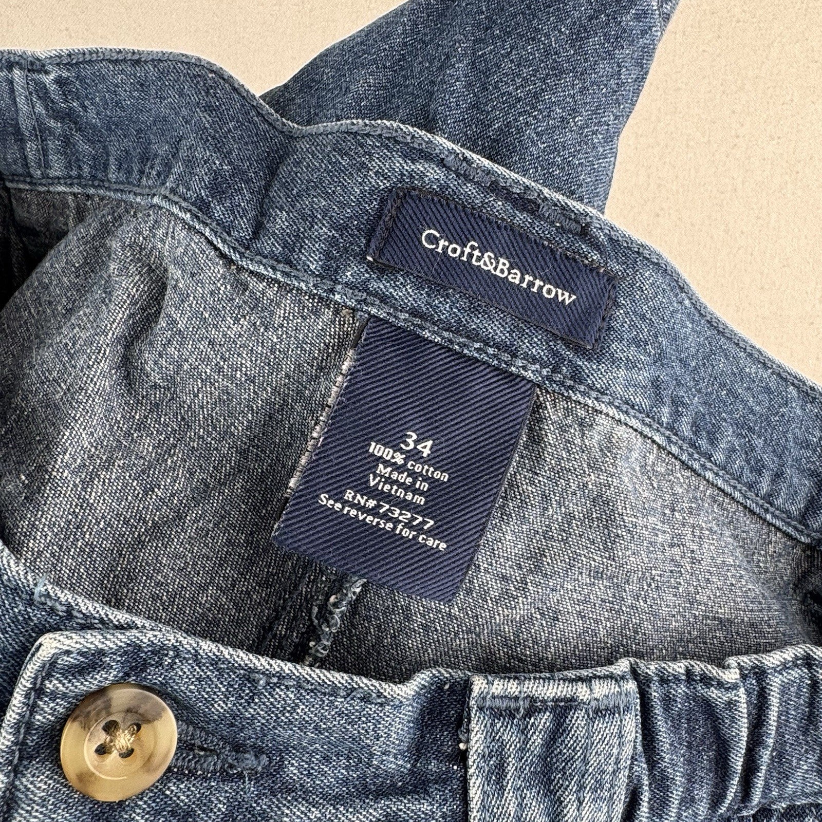 Vtg Croft & Barrow Denim Cargo Safari Pocket Shorts Mens 34x6 Blue Elastic Waist