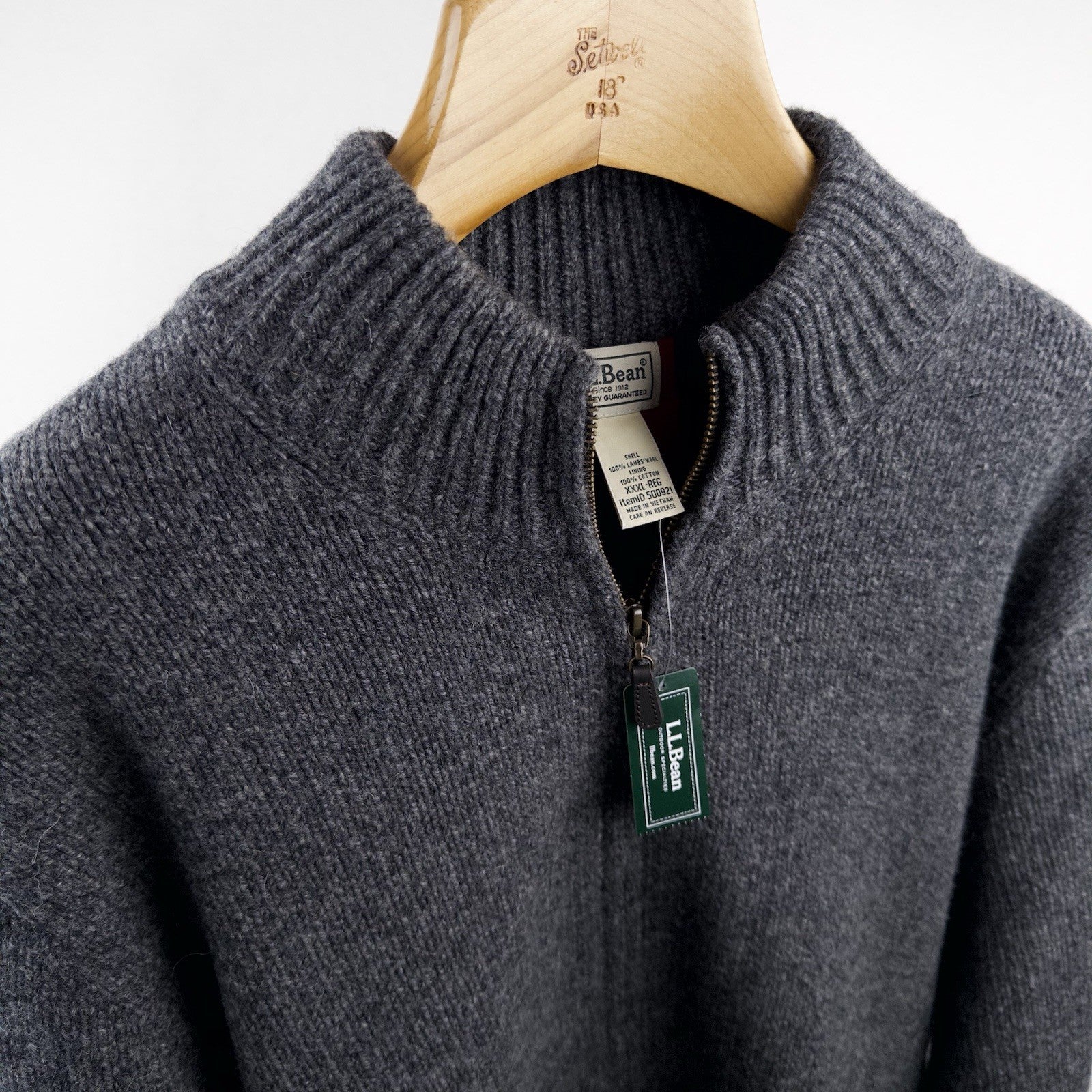 New L.L.Bean Classic Ragg Lambswool Cardigan Full-Zip Flannel Lined Men 3XL Gray