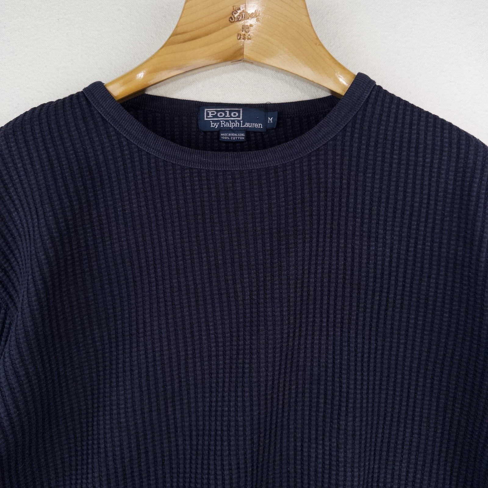90’s Vtg Polo Ralph Lauren Mens M Waffle Knit Thermal Long Sleeve Shirt Navy
