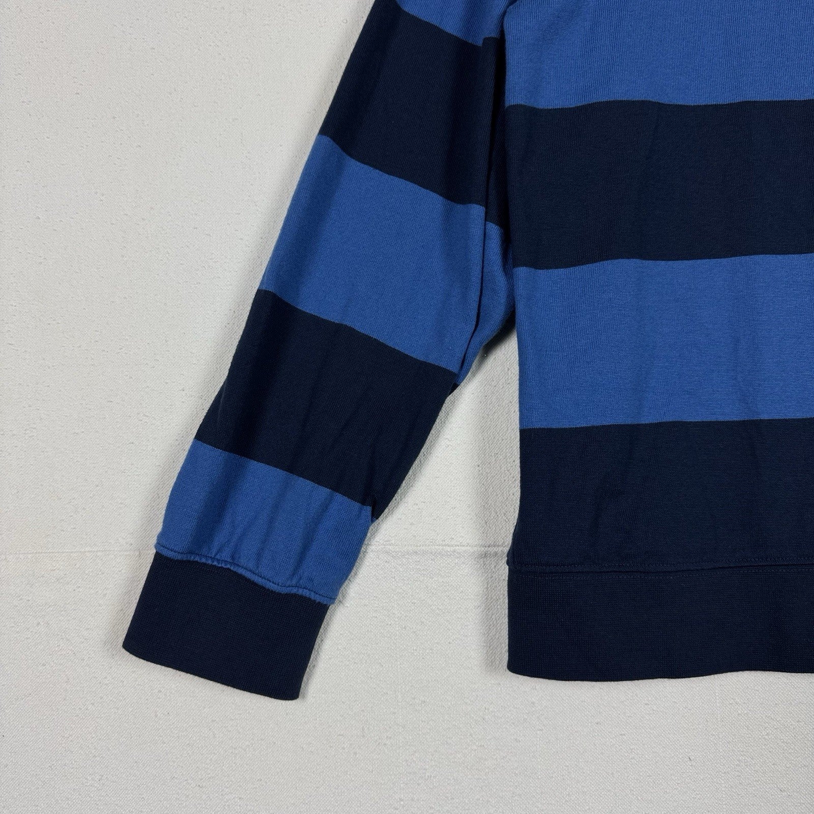 LL Bean Men's Bean's Vintage Soft Rugby, Mockneck, Stripe Sz L Blue