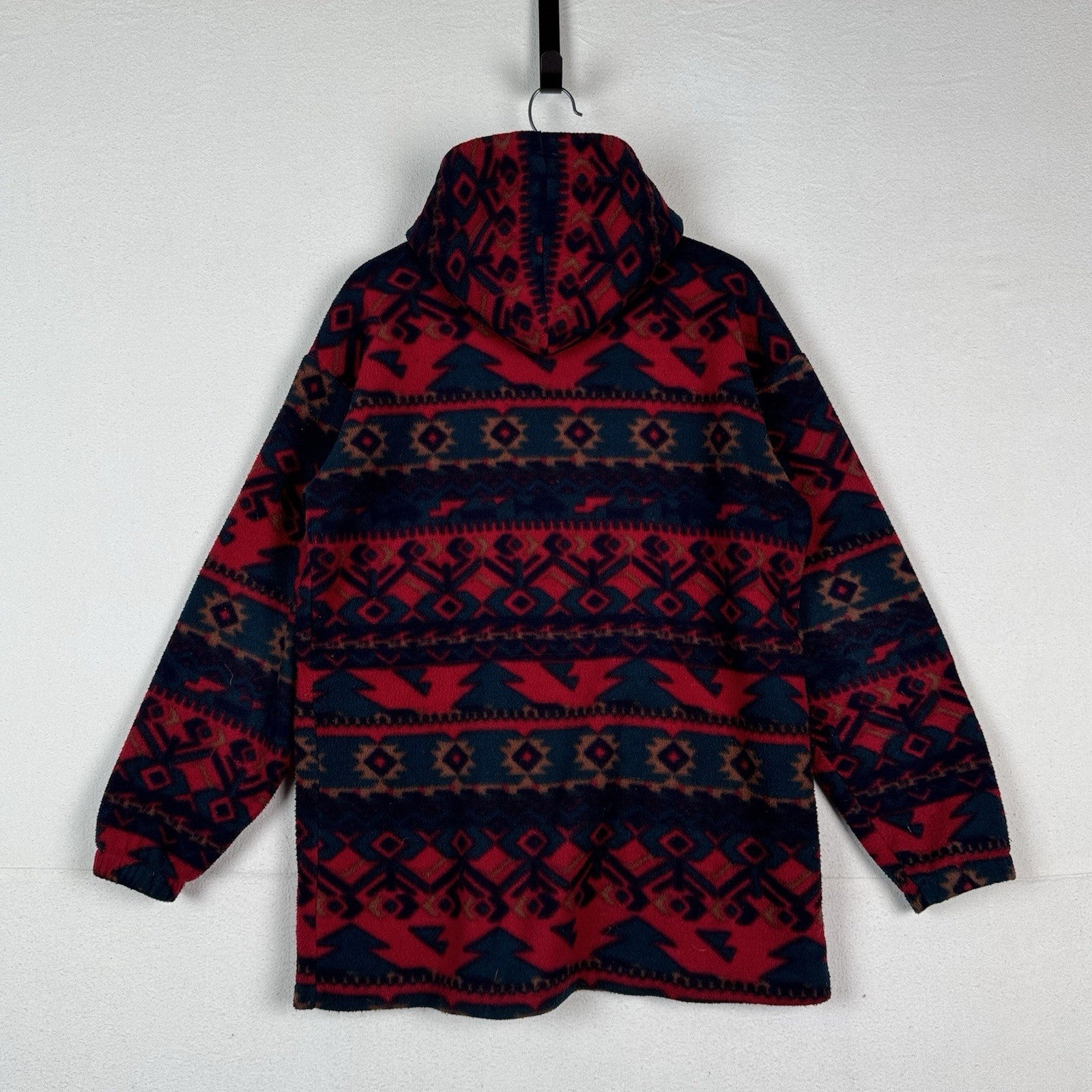 Vintage 90s Southwestern Blanket Fleece Hoodie Full Zip Men’s M Red Blue Baggy