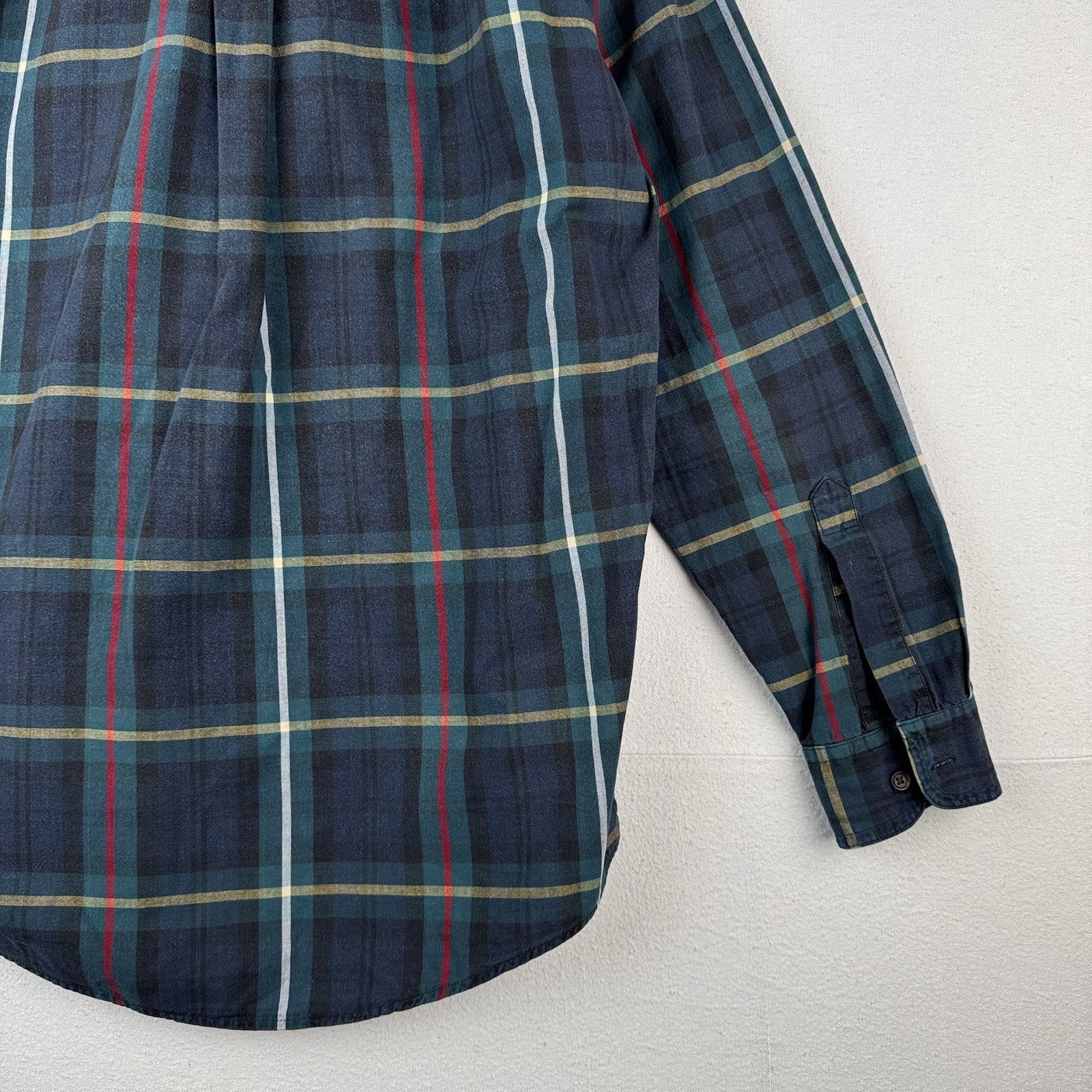 90’s Vtg Chaps Ralph Lauren Men’s M Blue Tartan Plaid Denim Collar Shirt