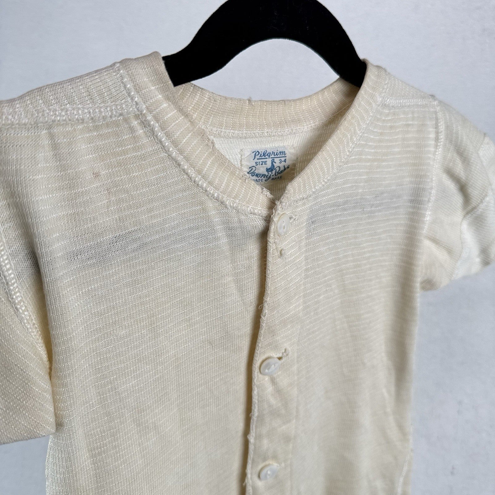 40’s Vtg Pilgrim Downy-Baks 3T-4T Button Up Short Sleeve Cream Undershirt *Read