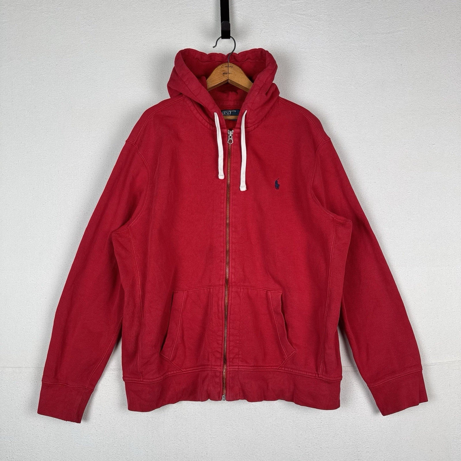 Vintage Polo Ralph Lauren Thermal Hood Hoodie Mens 2XL Full Zip Red Sweatshirt