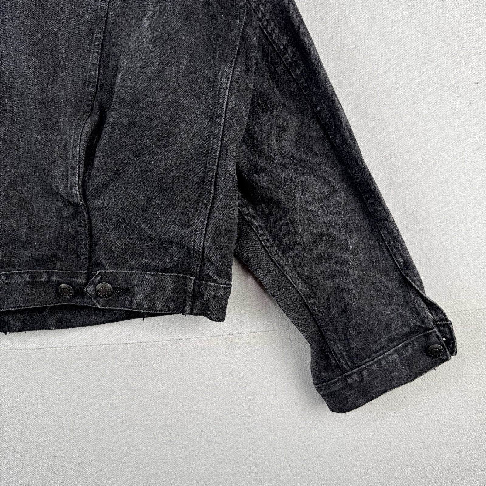 80’s Vintage Bugle Boy Denim Trucker Jacket Men’s XL Boxy Faded Black *Read