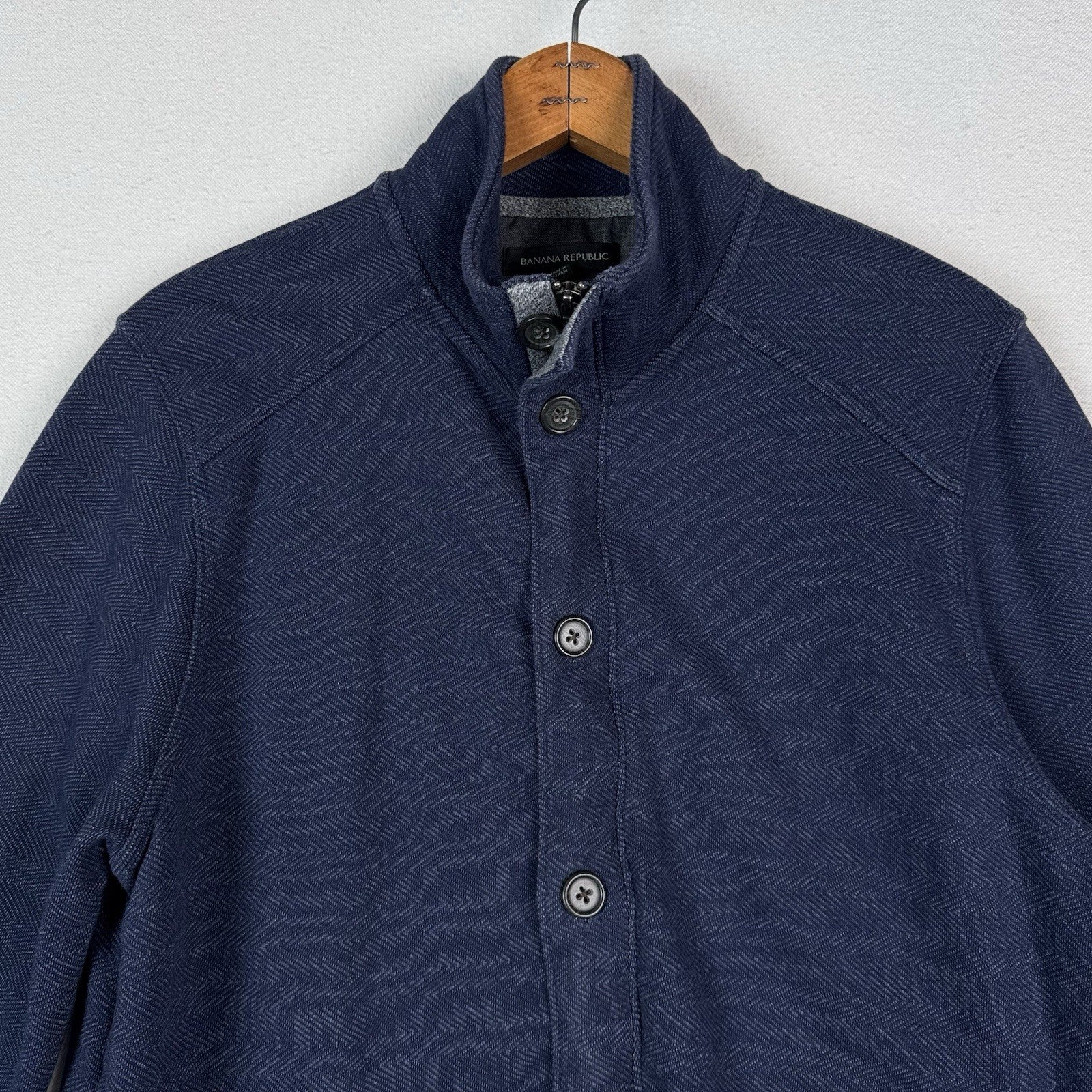 Banana Republic Zip/Button Sweater Herringbone Blue Men’s Large Jacket