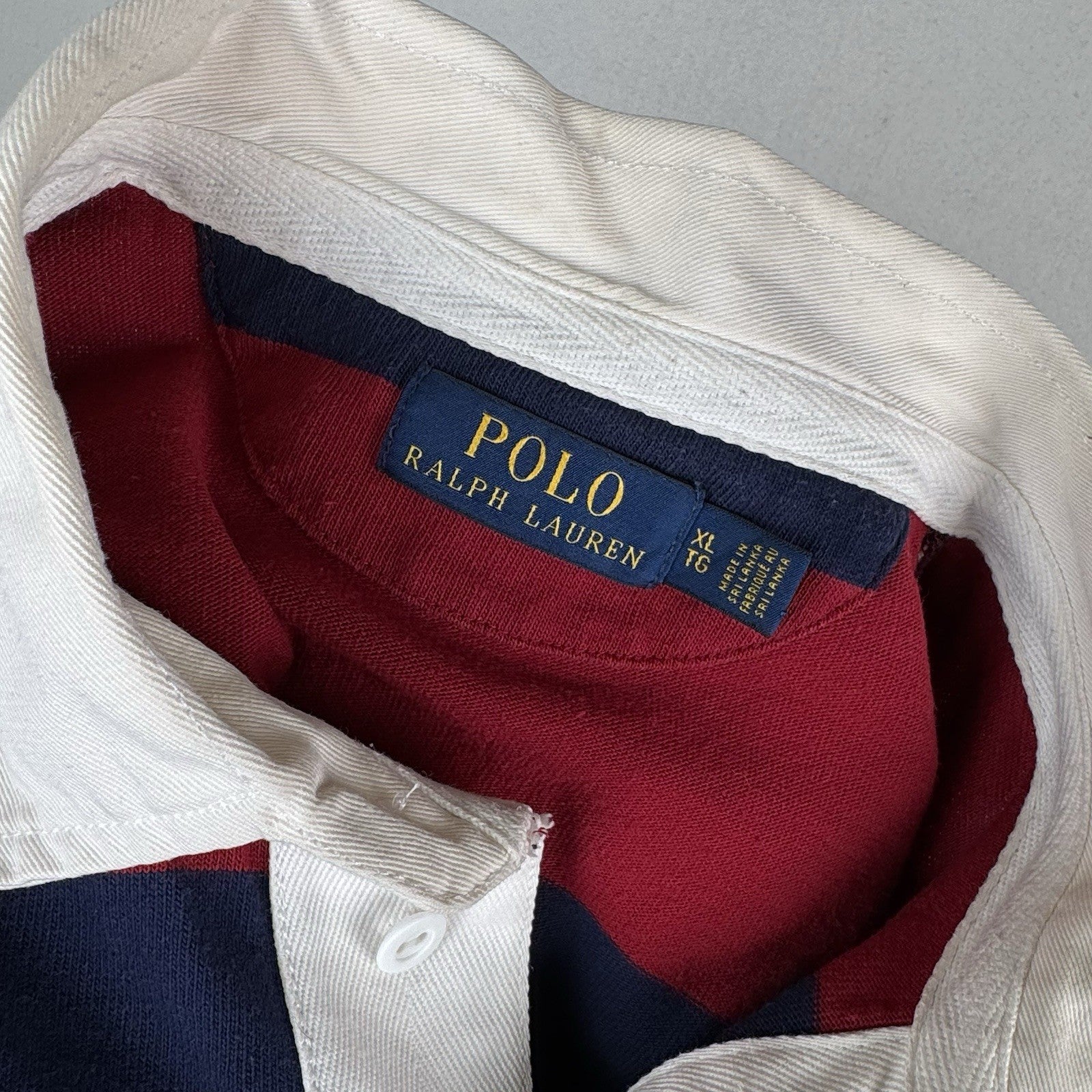 Polo Ralph Lauren Men's Navy/Dark Red Stripe Classic Fit Rugby Polo Shirt XL