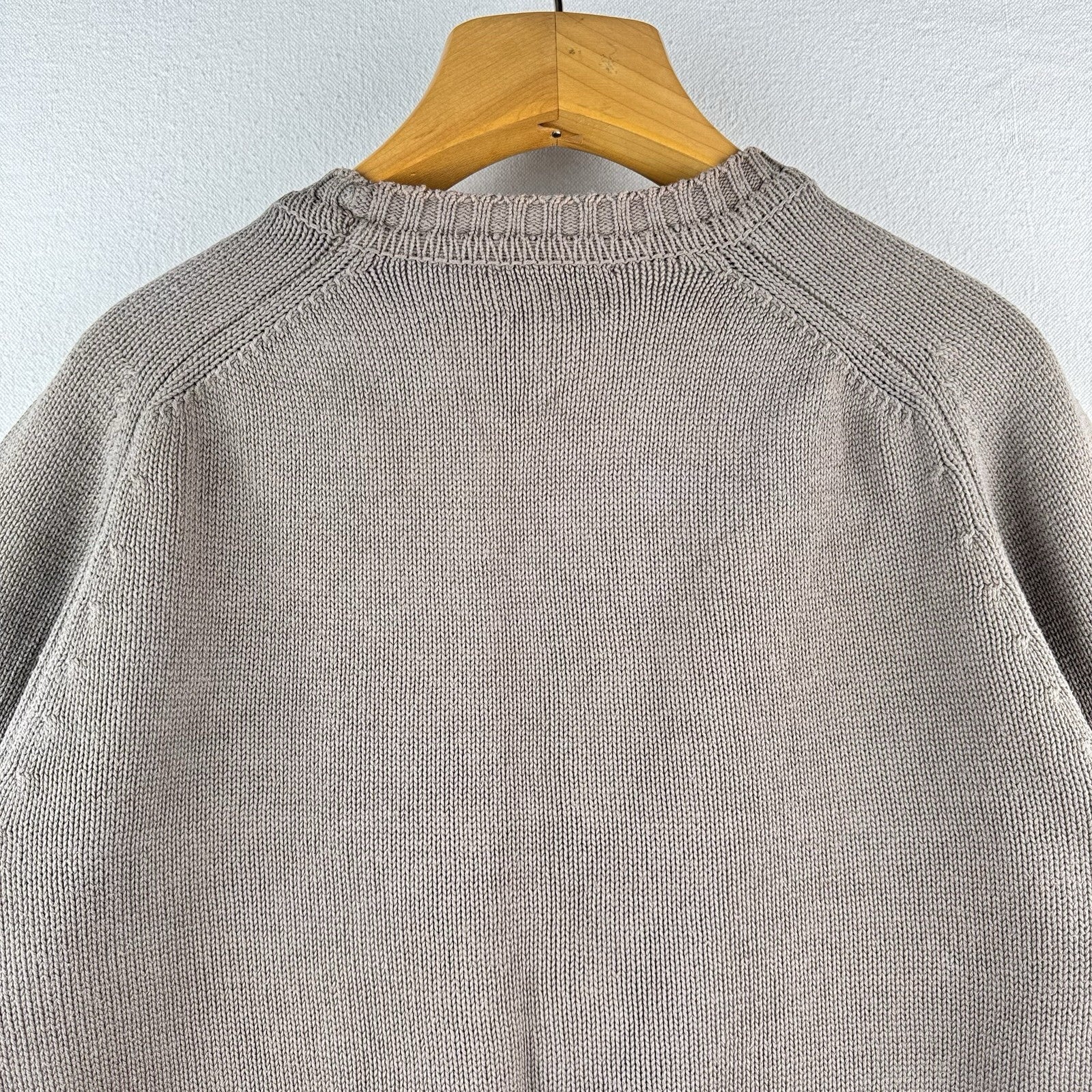 90’s Vtg Land's End Sweater Men L Tall Gray Tan Crew Chunky Knit Cotton Made USA