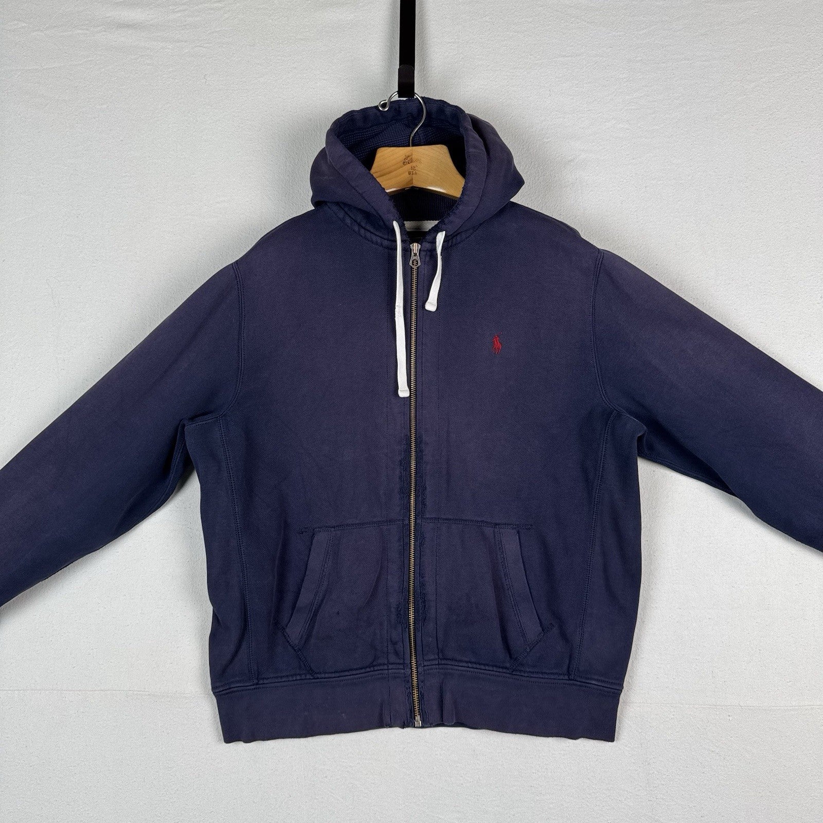 Vtg Polo Ralph Lauren Full Zip Men’s XL Thermal Hoodie Blue *Sunfaded/Distressed