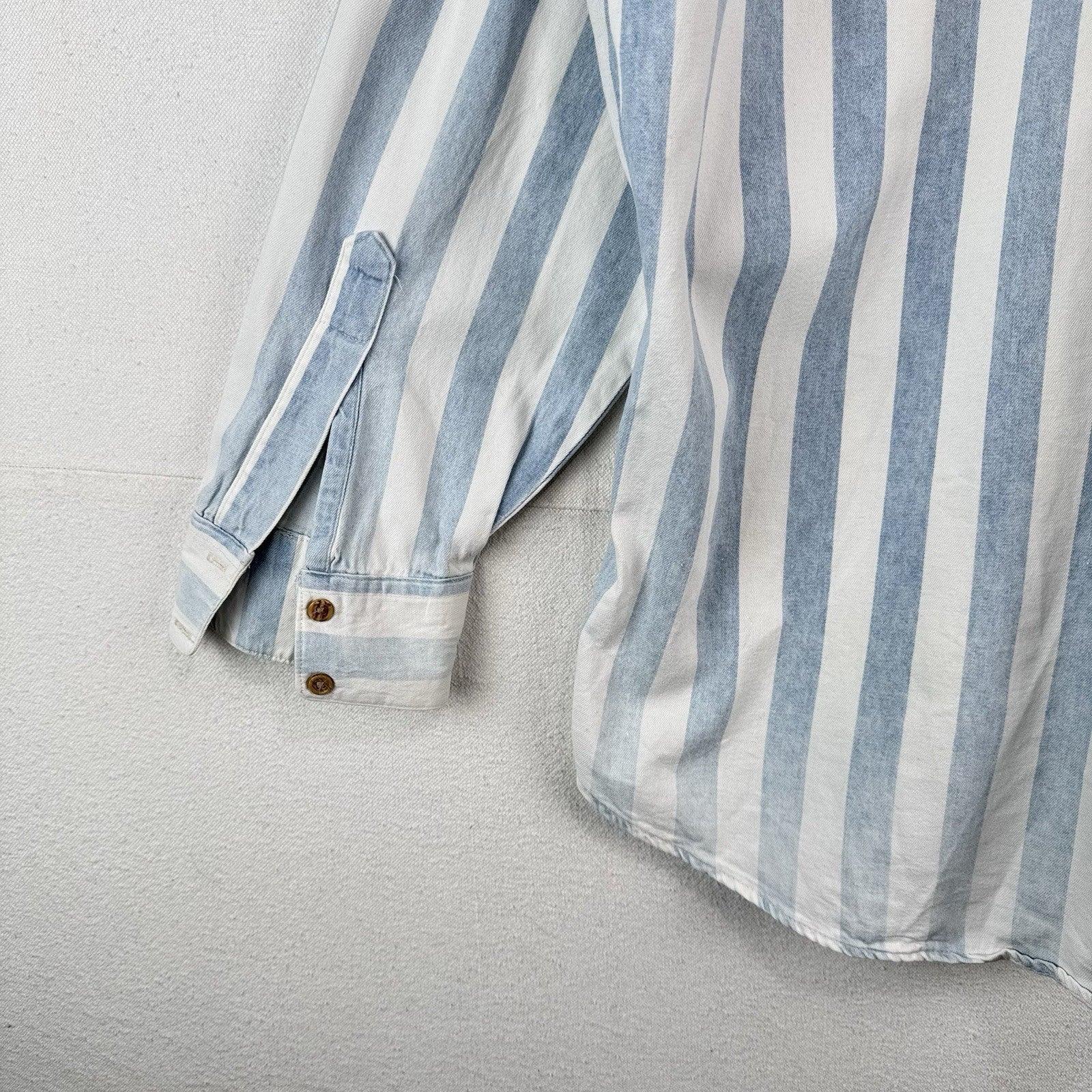 Vtg Ruddock Bros Western Denim Shirt Blue White Stripe Mens 2XL Made USA *Faded