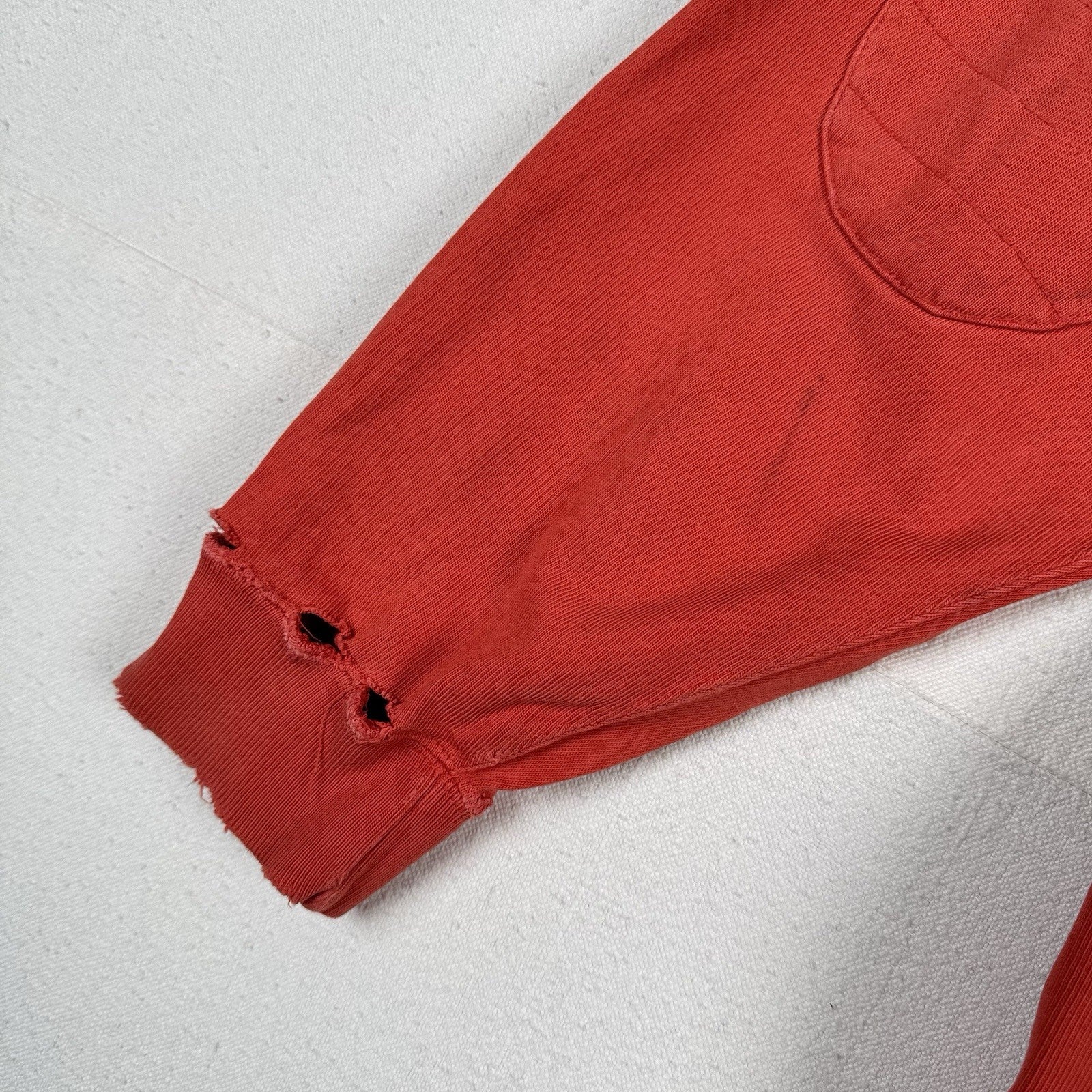 90’s Vtg Polo Ralph Lauren Rugby Shirt Mens L Orange Quilted Elbows *Distressed