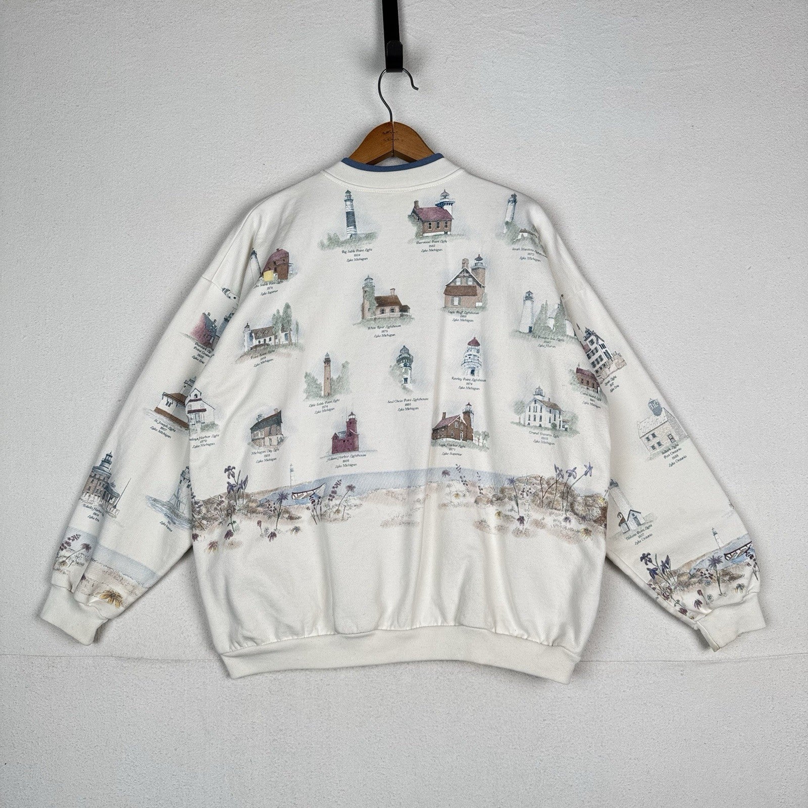 Vtg Artisan Cardigan Lighthouse Beach Sweatshirt Great Lake Pockets 2XL Made USA