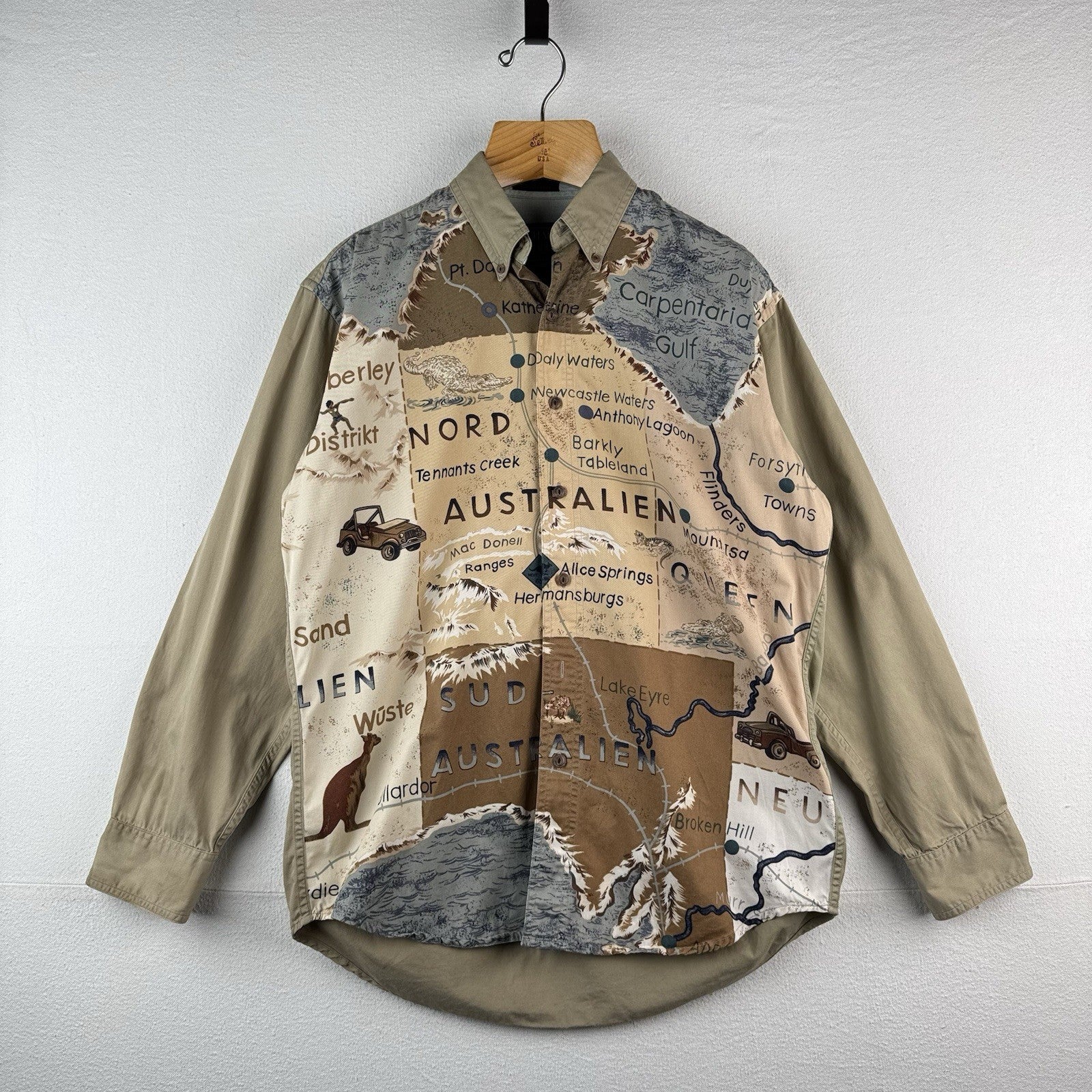 80’s Vtg Chaps Ralph Lauren Button Down Shirt Mens M Australien Outback Map
