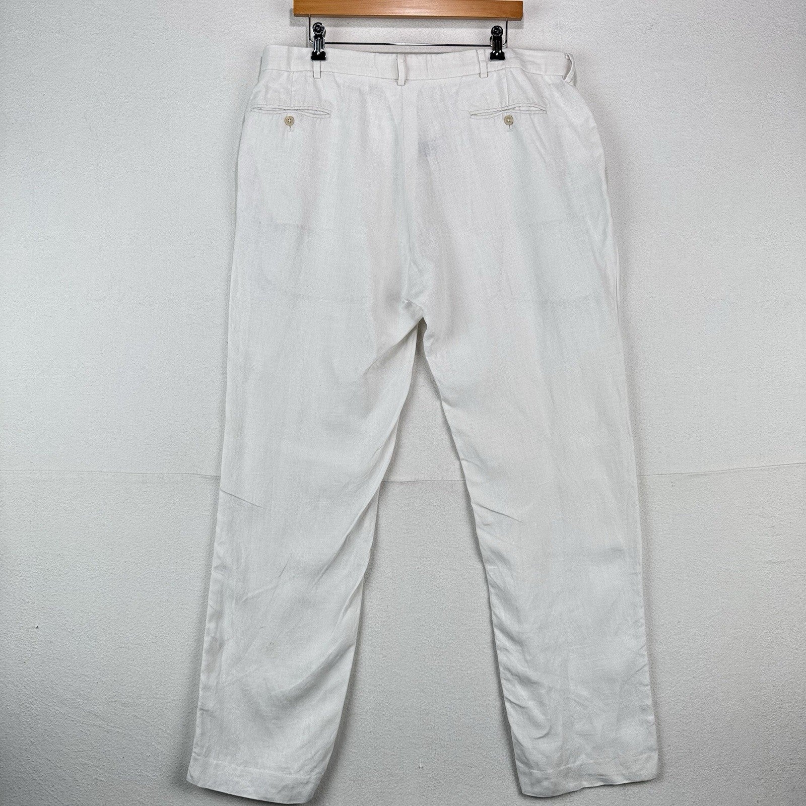 90’s Vtg Polo Ralph Lauren Mens 40x34 (38x32) Bone White Linen Pants Flat Front