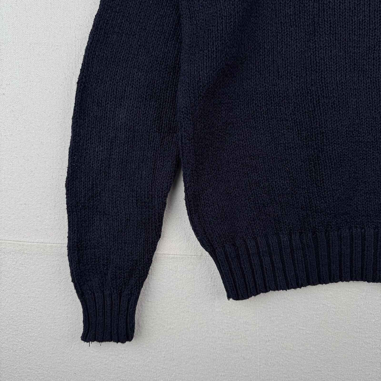 90s Vtg Polo Ralph Lauren Sweater Men's M Navy 100% Cotton Crewneck Red Pony