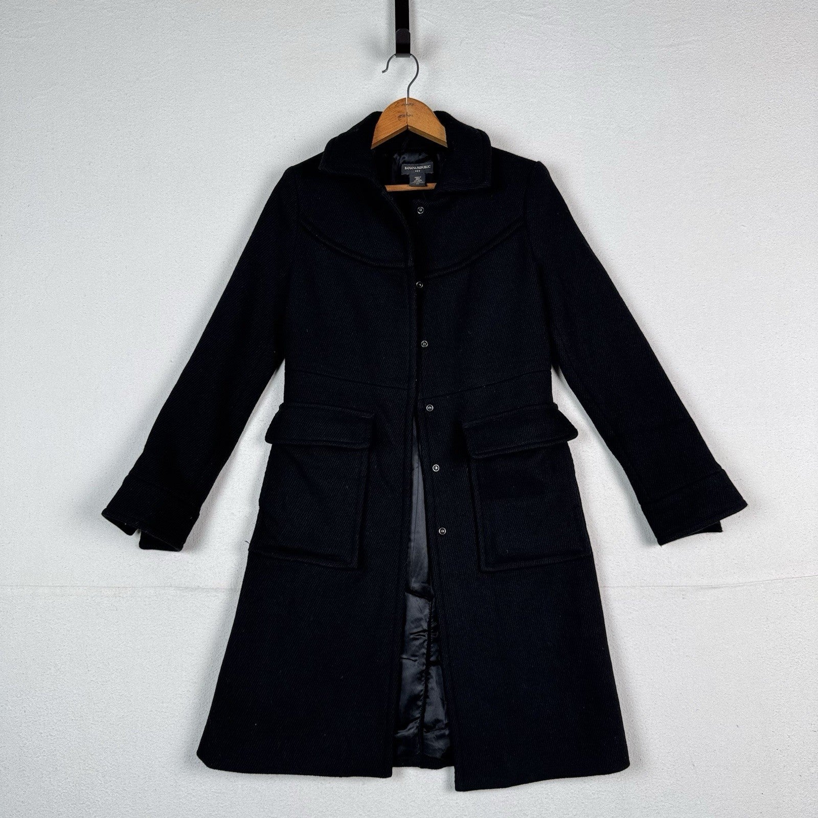 Banana Republic Women’s XS Black Wool Blazer Coat Snap Closure Tailored