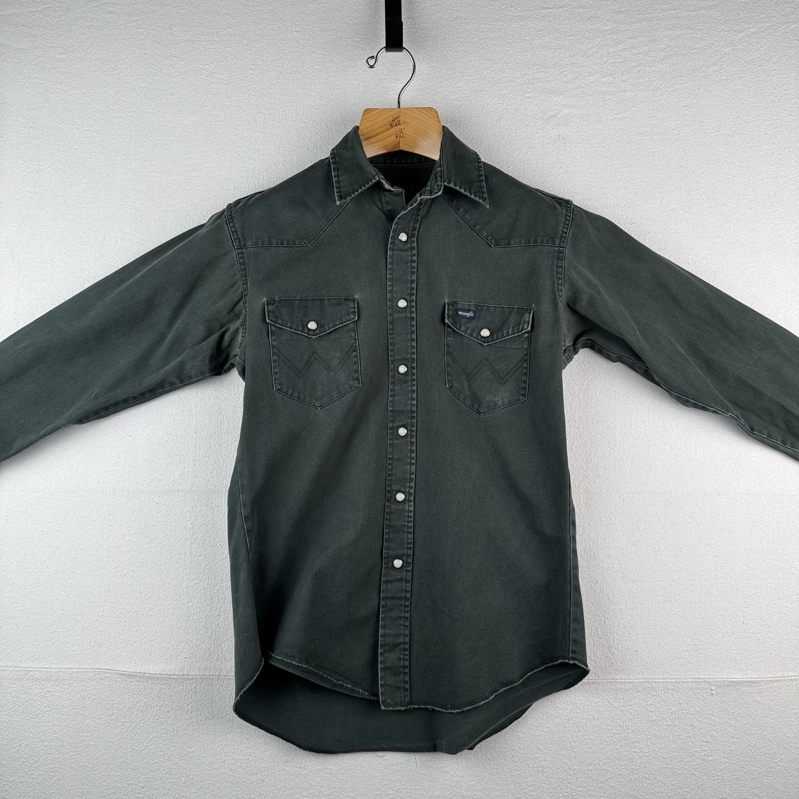 Vintage Wrangler Western Thick Twill Dark Green Pearl Snap Shirt Mens M